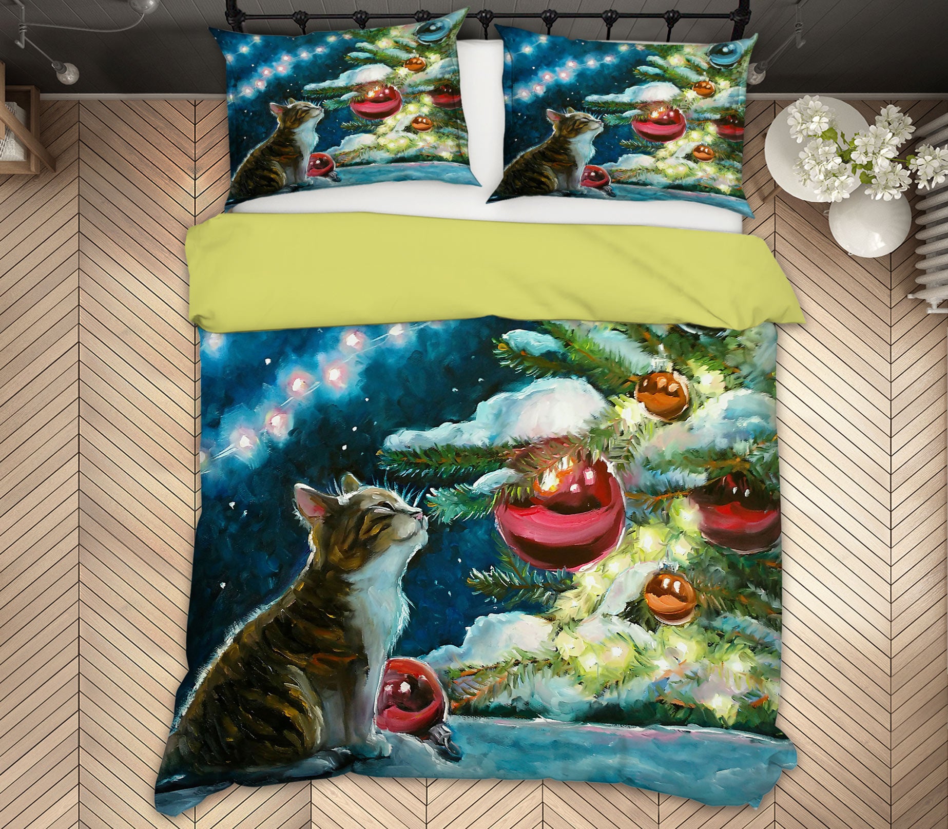 3D Cat Red Ball Tree 52178 Christmas Quilt Duvet Cover Xmas Bed Pillowcases
