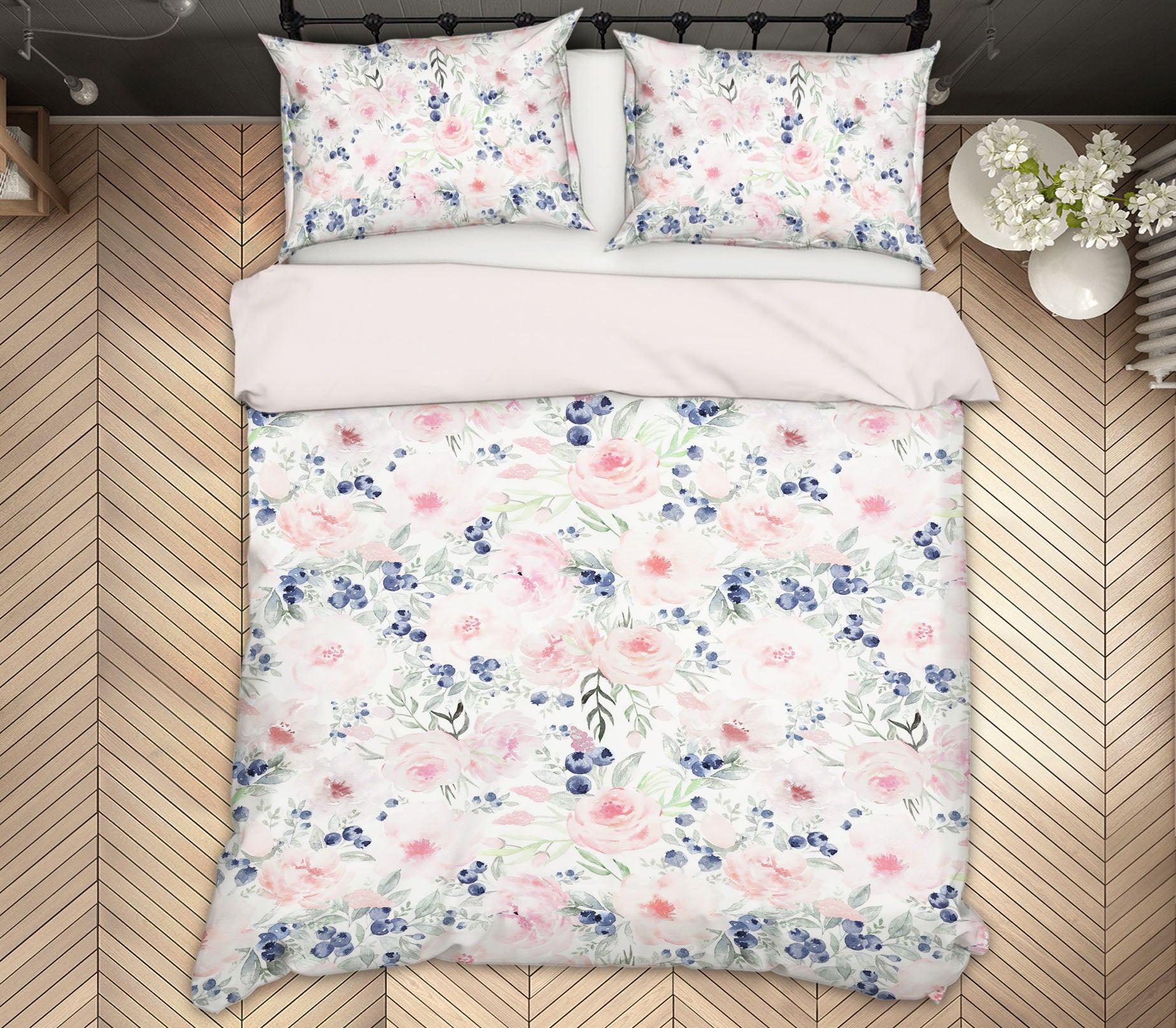 3D Blueberry Pink Flower 102 Uta Naumann Bedding Bed Pillowcases Quilt