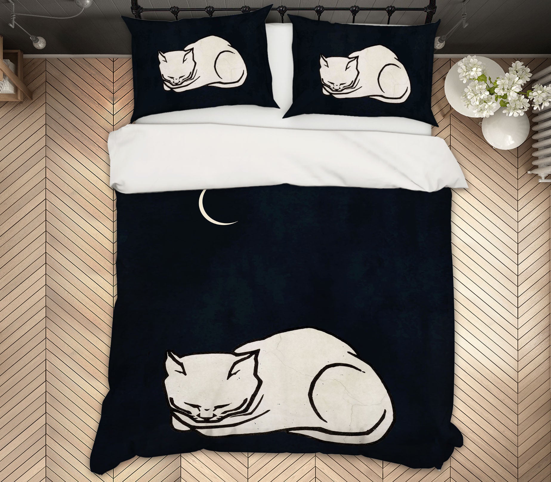 3D Moon White Kitten 129 Boris Draschoff Bedding Bed Pillowcases Quilt