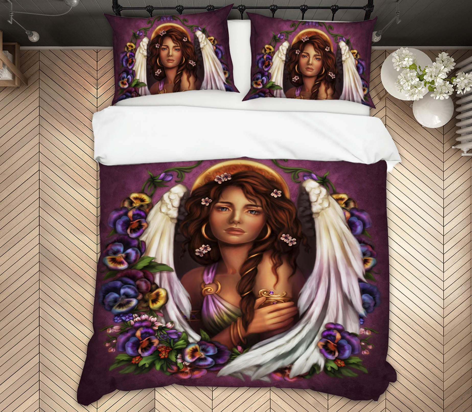 3D Purple Flower Angel 8847 Brigid Ashwood Bedding Bed Pillowcases Quilt Cover Duvet Cover