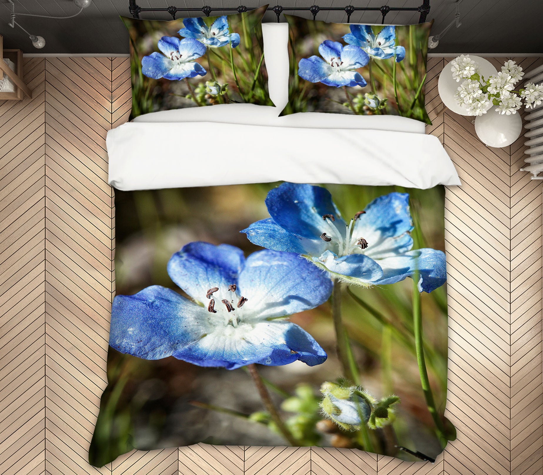 3D Blue Flowers 62169 Kathy Barefield Bedding Bed Pillowcases Quilt