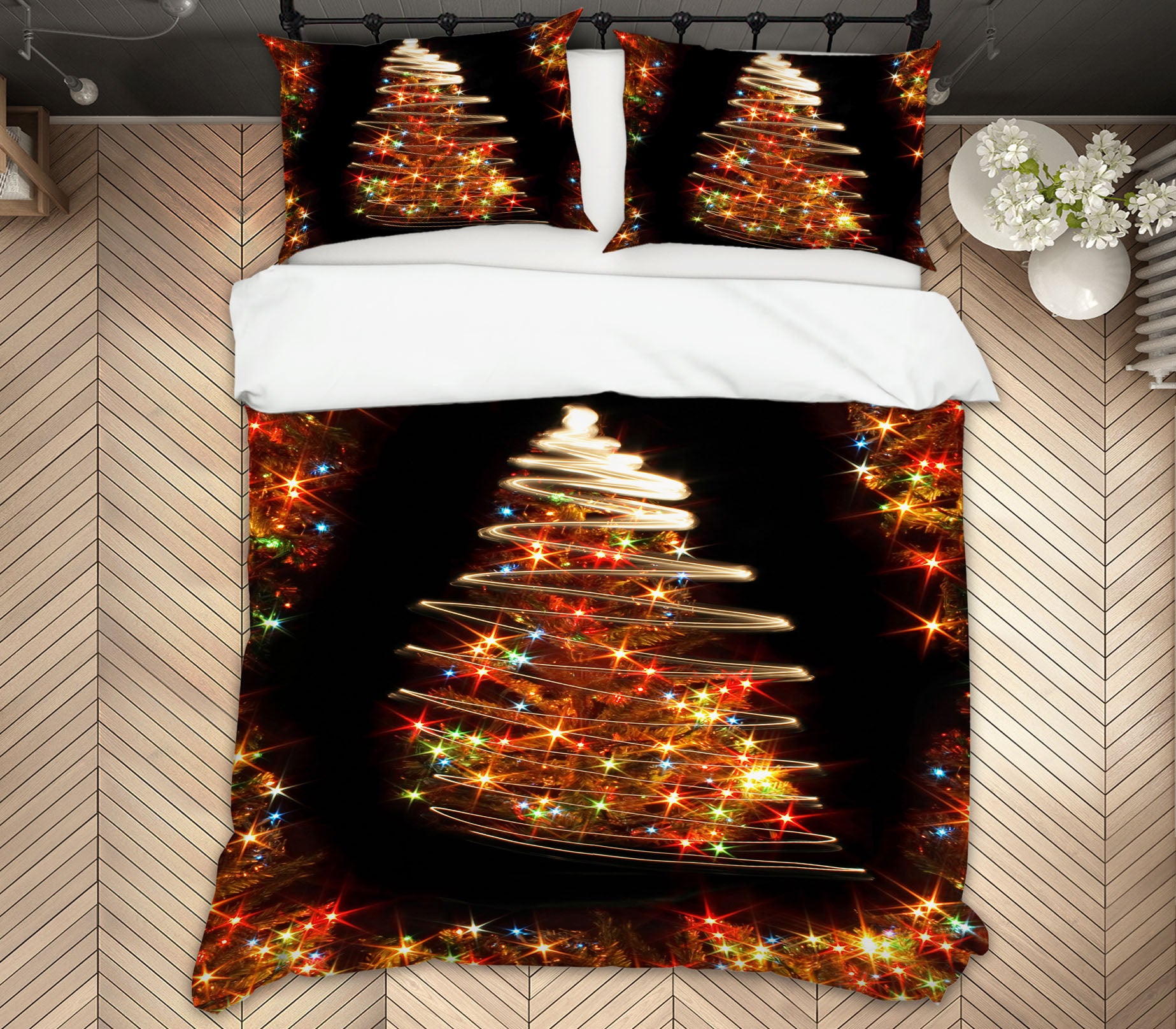 3D Colored Lights Tree 52215 Christmas Quilt Duvet Cover Xmas Bed Pillowcases