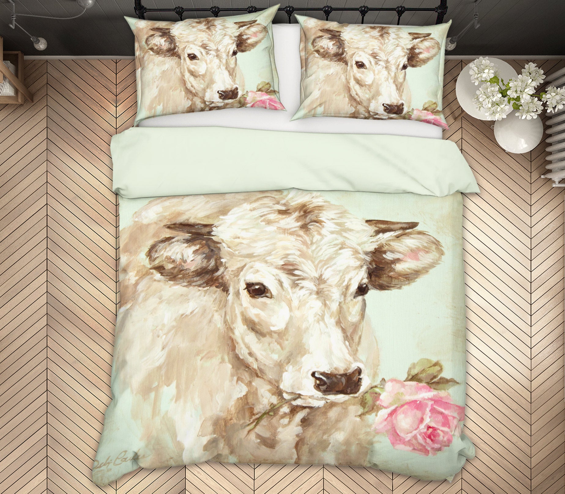 3D Cow Flower 2081 Debi Coules Bedding Bed Pillowcases Quilt