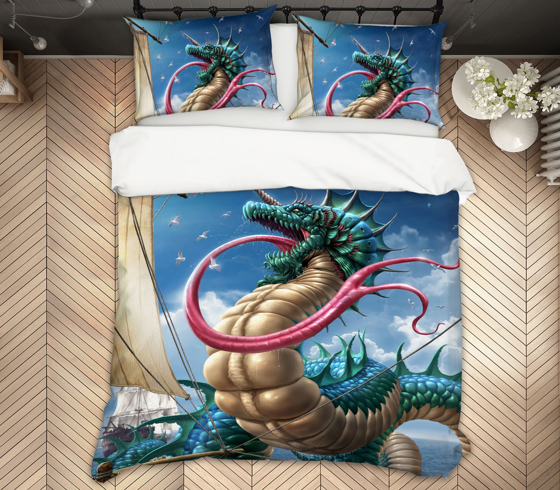 3D Dragon Long Tongue 4080 Tom Wood Bedding Bed Pillowcases Quilt
