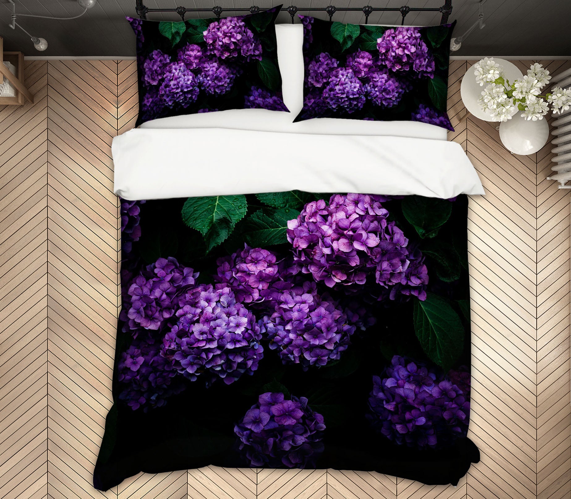 3D Purple Hydrangea 2007 Noirblanc777 Bedding Bed Pillowcases Quilt
