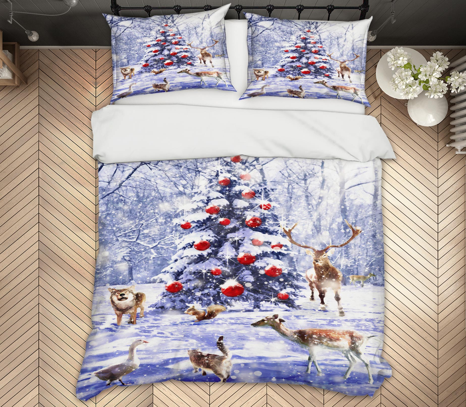 3D Snow Tree Deer 52129 Christmas Quilt Duvet Cover Xmas Bed Pillowcases