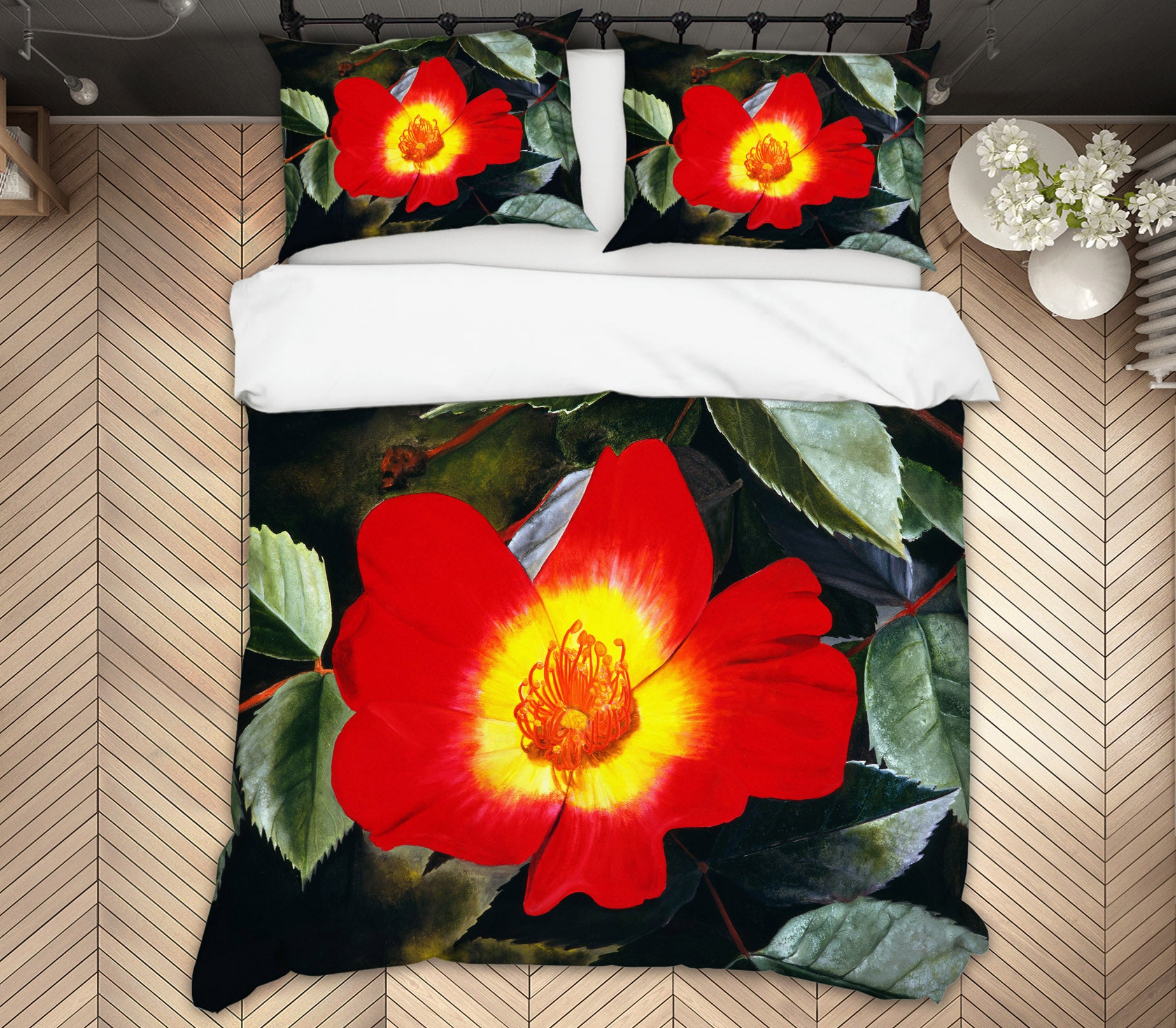 3D Red Flowers 11059 Matthew Holden Bates Bedding Bed Pillowcases Quilt