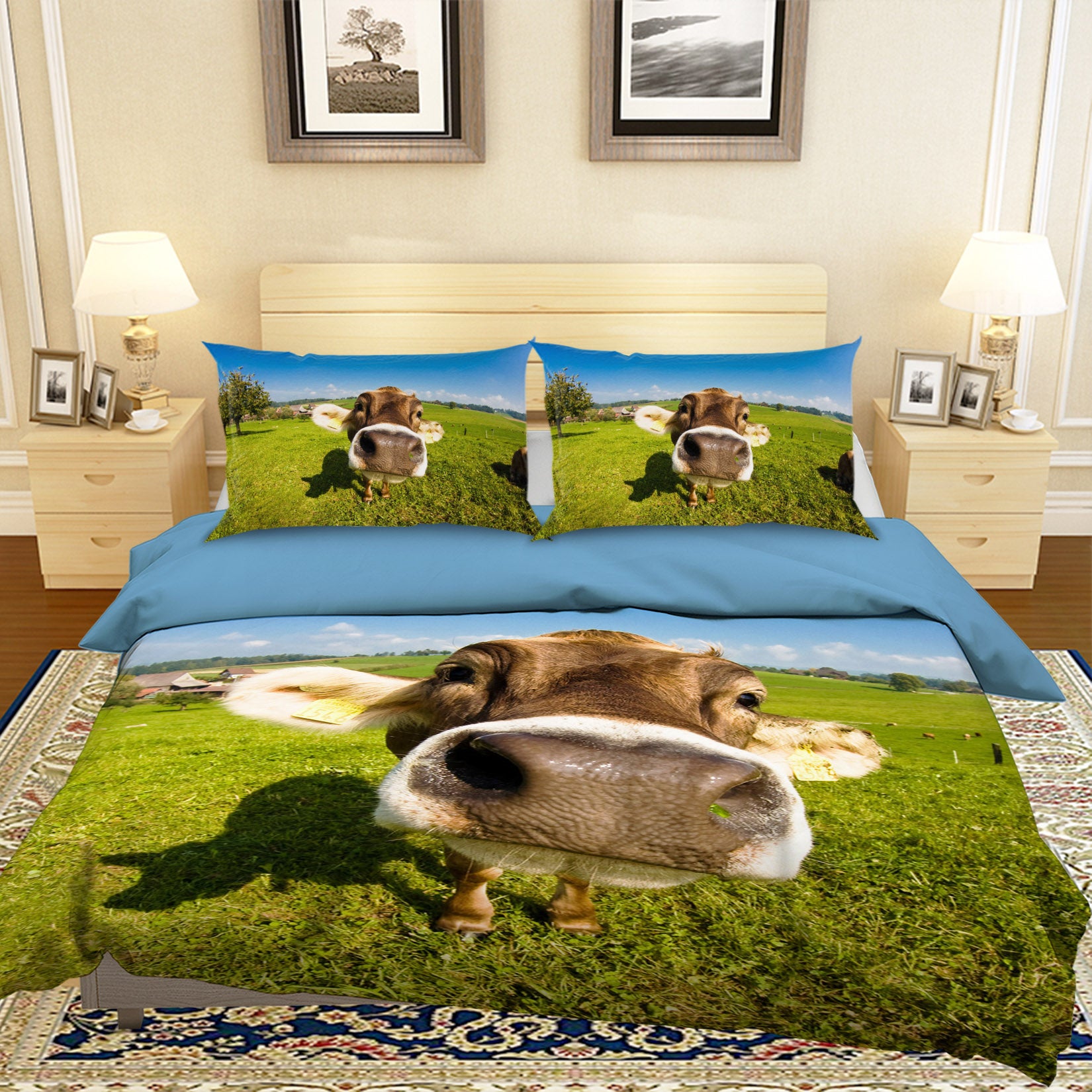 3D Lawn Bull Head 093 Bed Pillowcases Quilt