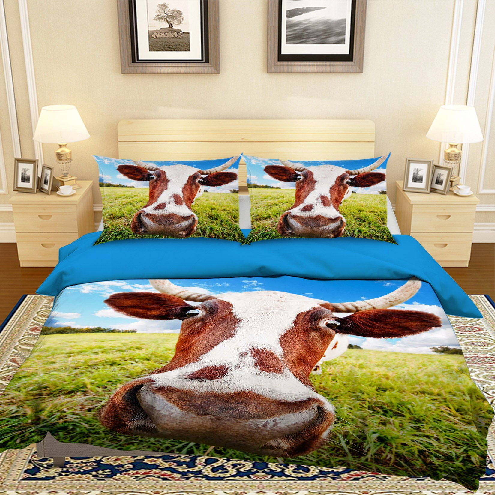 3D Lawn Cow 133 Bed Pillowcases Quilt