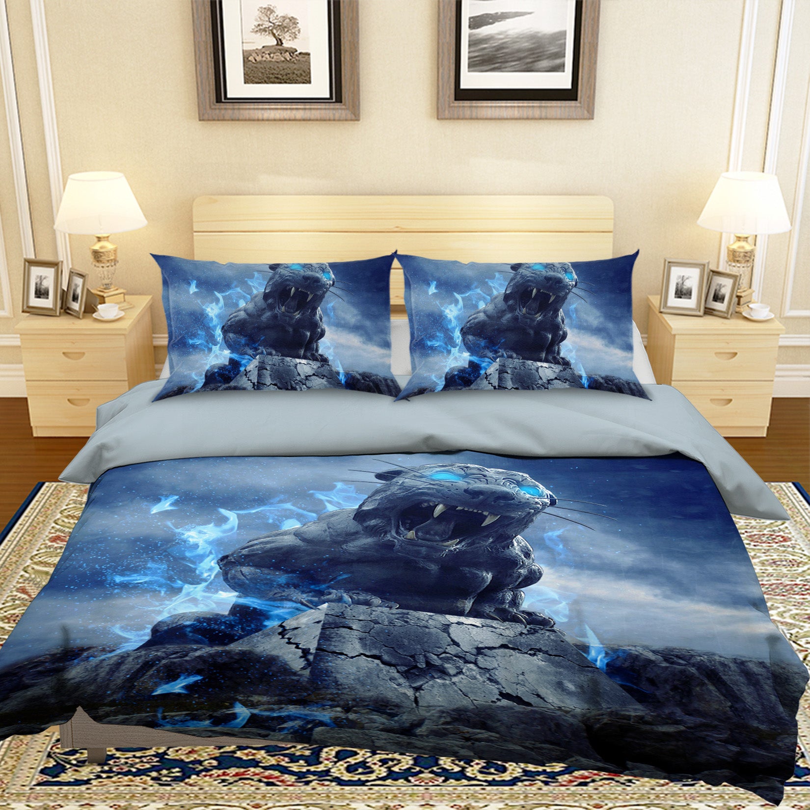 3D Black Leopard Fangs 028 Bed Pillowcases Quilt
