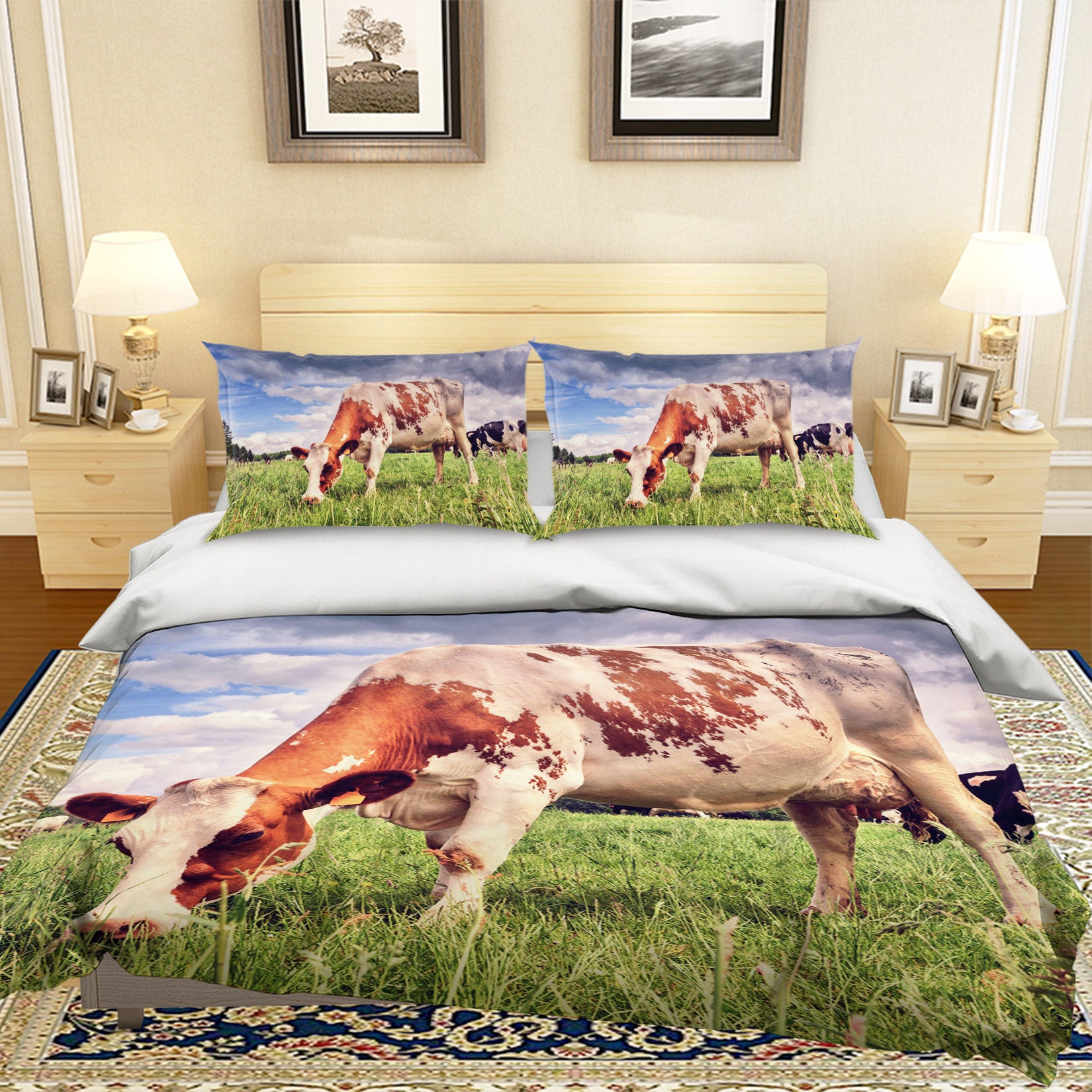 3D Cattle Grassland 045 Bed Pillowcases Quilt