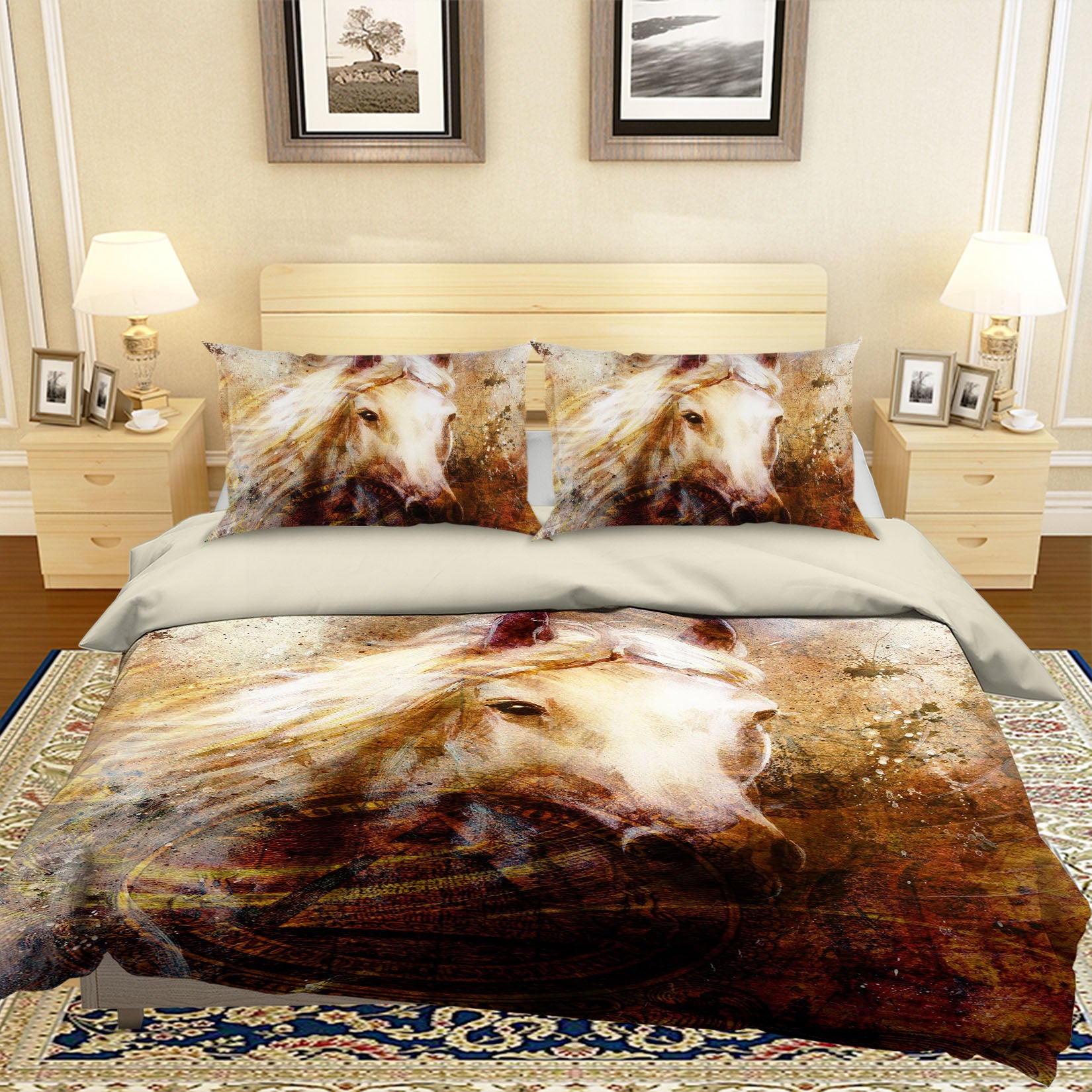 3D White Horse 116 Bed Pillowcases Quilt