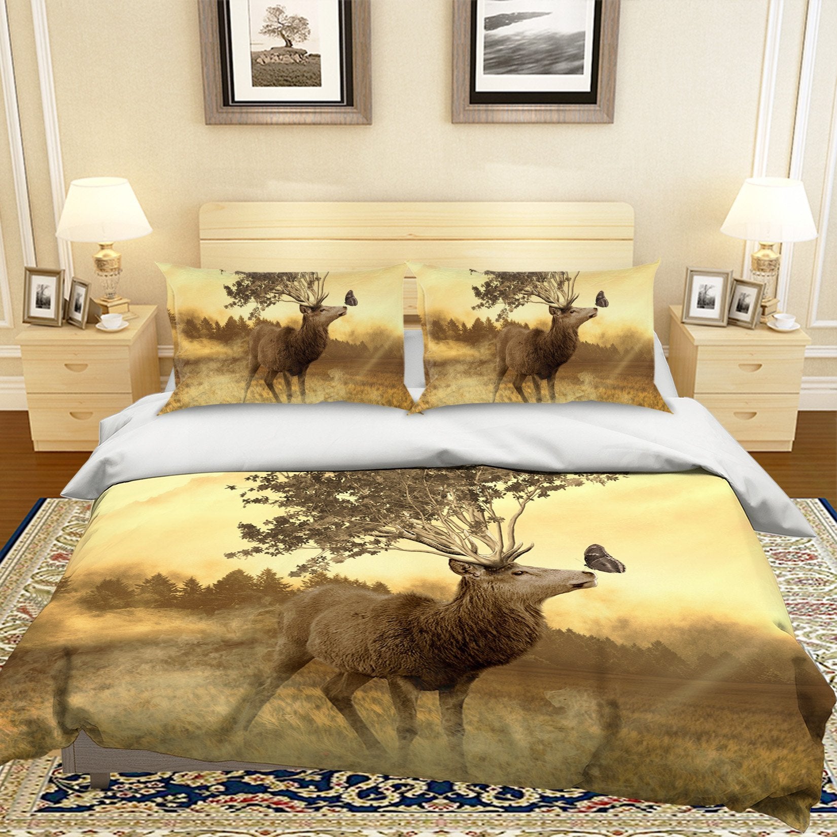 3D Grassland Elk 1955 Bed Pillowcases Quilt Quiet Covers AJ Creativity Home 