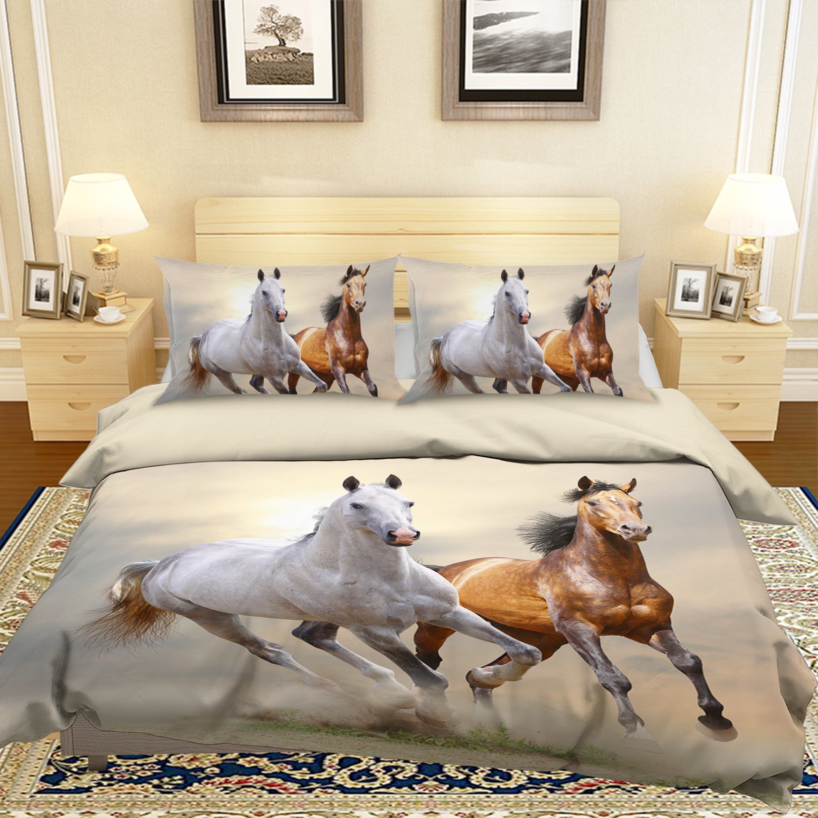 3D White Horse Running 068 Bed Pillowcases Quilt