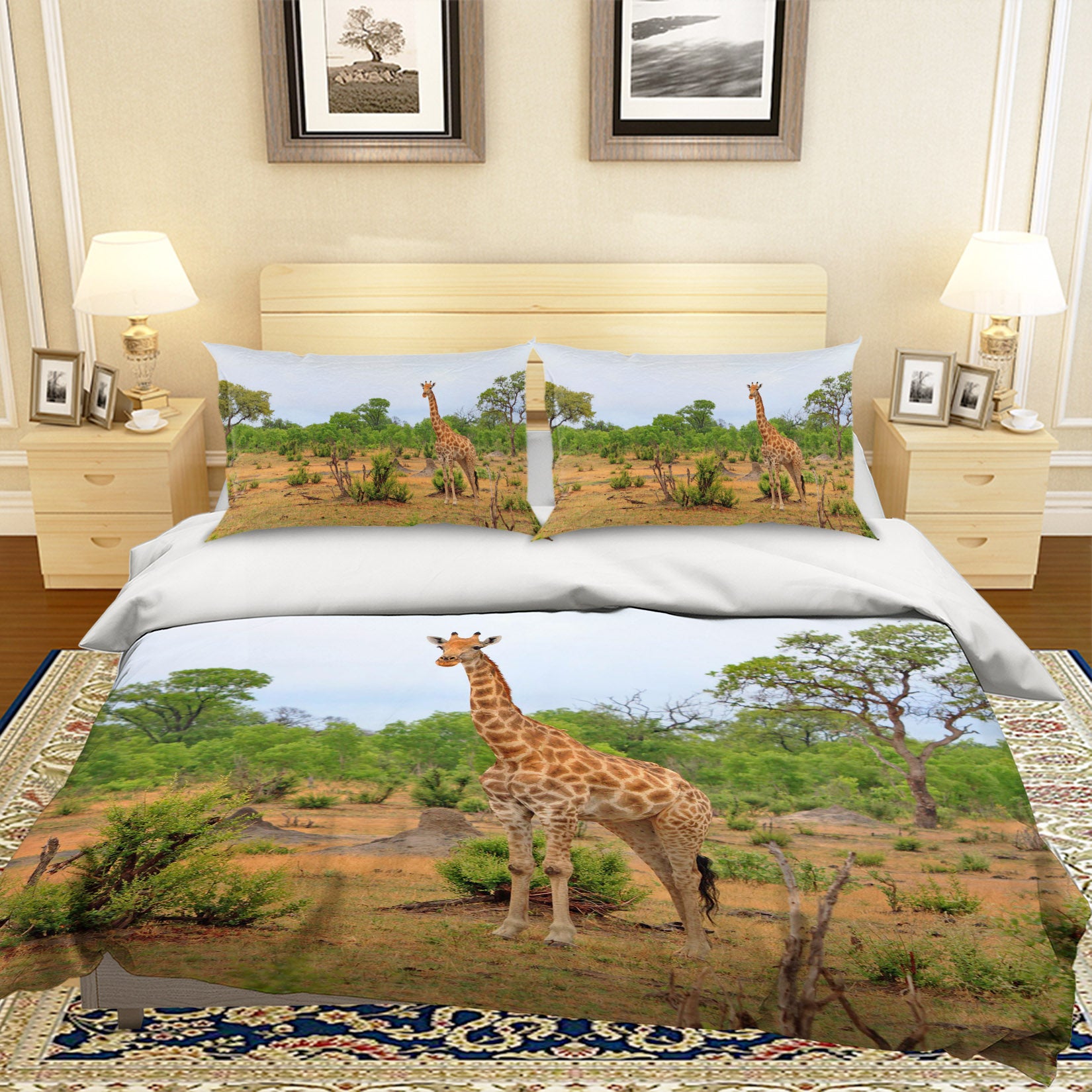 3D Giraffe Grassland 130 Bed Pillowcases Quilt