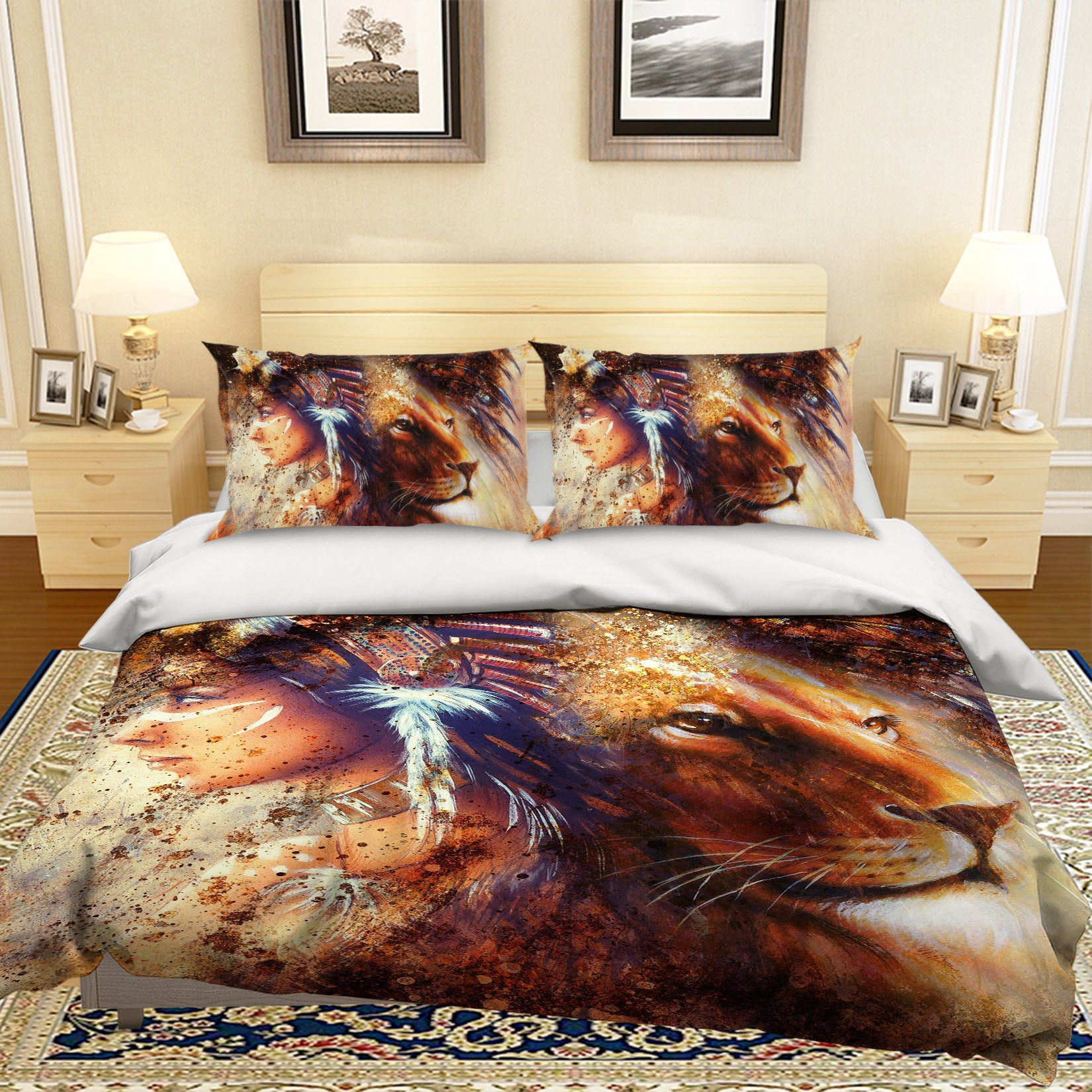 3D Lion Girl 121 Bed Pillowcases Quilt