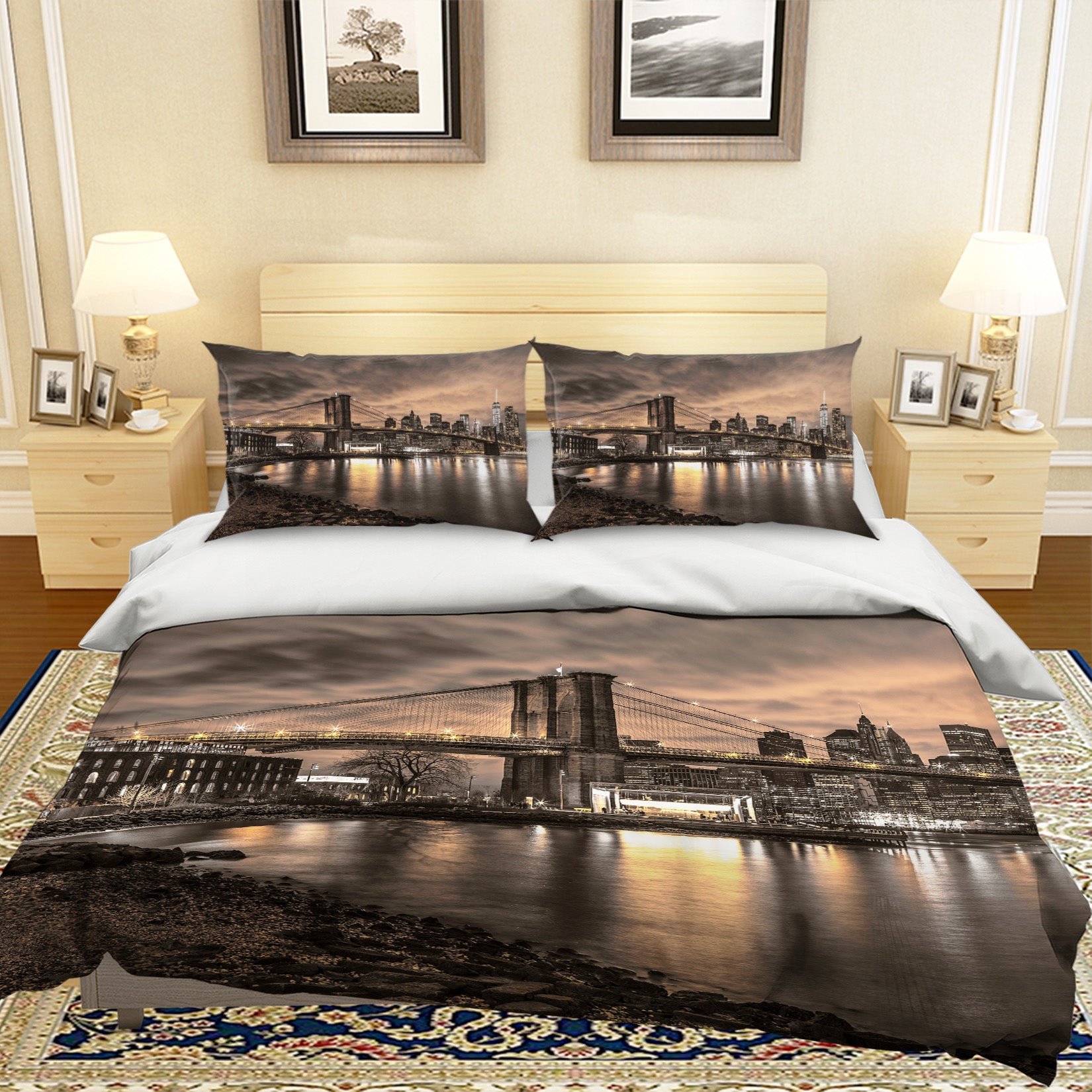 3D New York Bridge Night 85124 Assaf Frank Bedding Bed Pillowcases Quilt