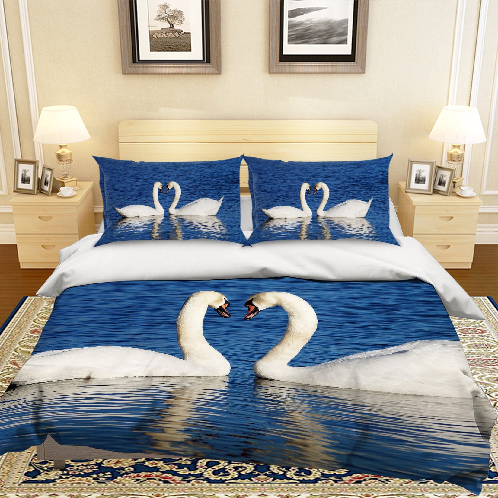 3D White Swan 131 Bed Pillowcases Quilt