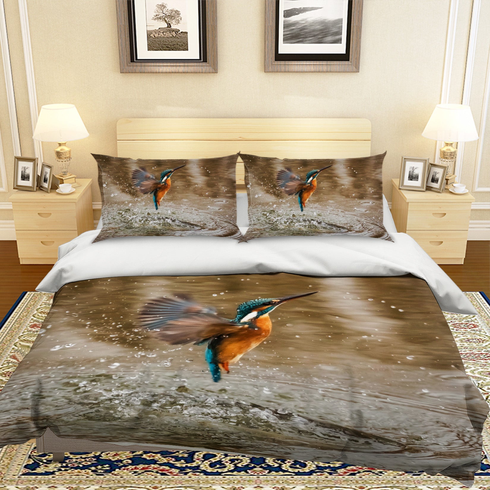 3D River Kingfisher 073 Bed Pillowcases Quilt