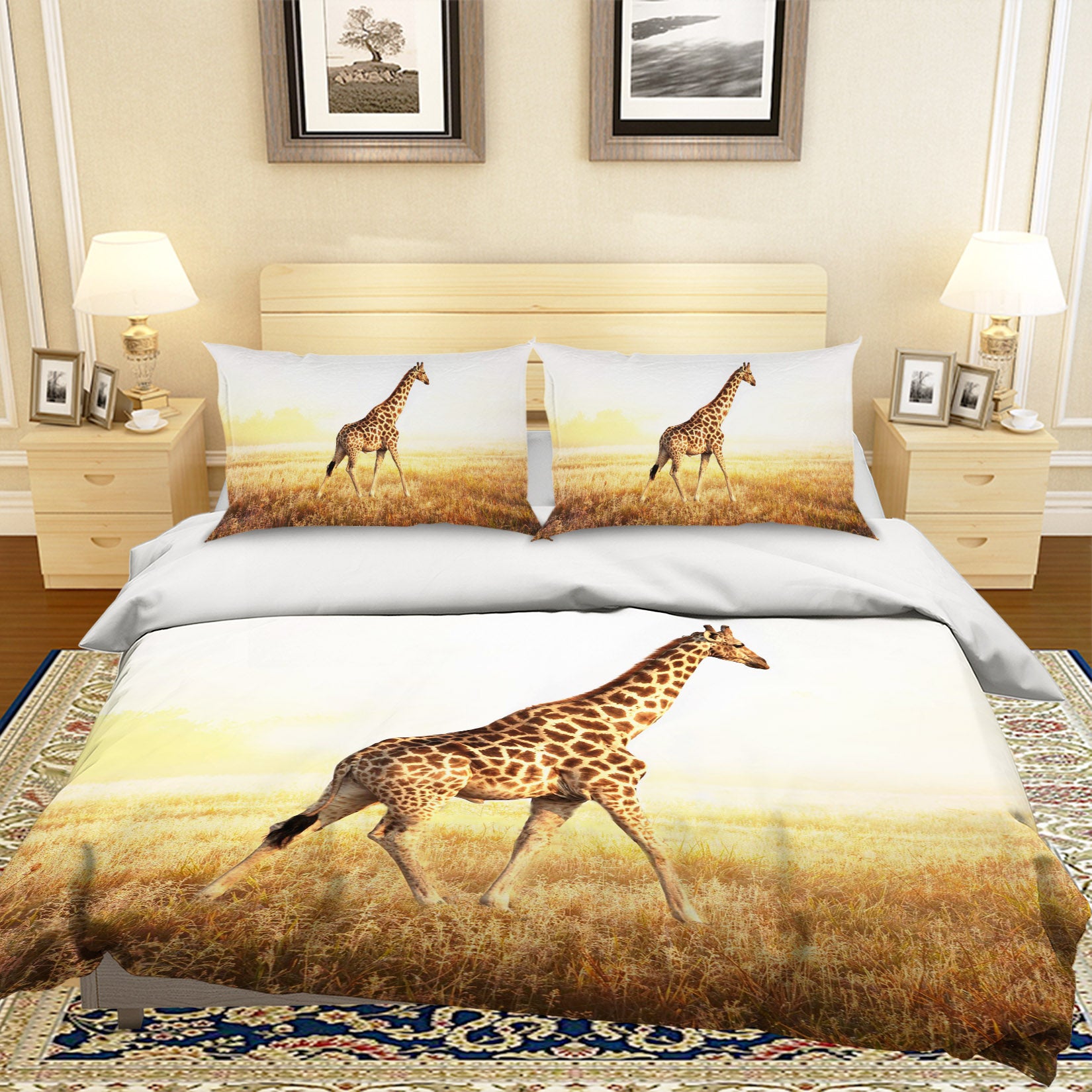 3D Giraffe Grassland 132 Bed Pillowcases Quilt