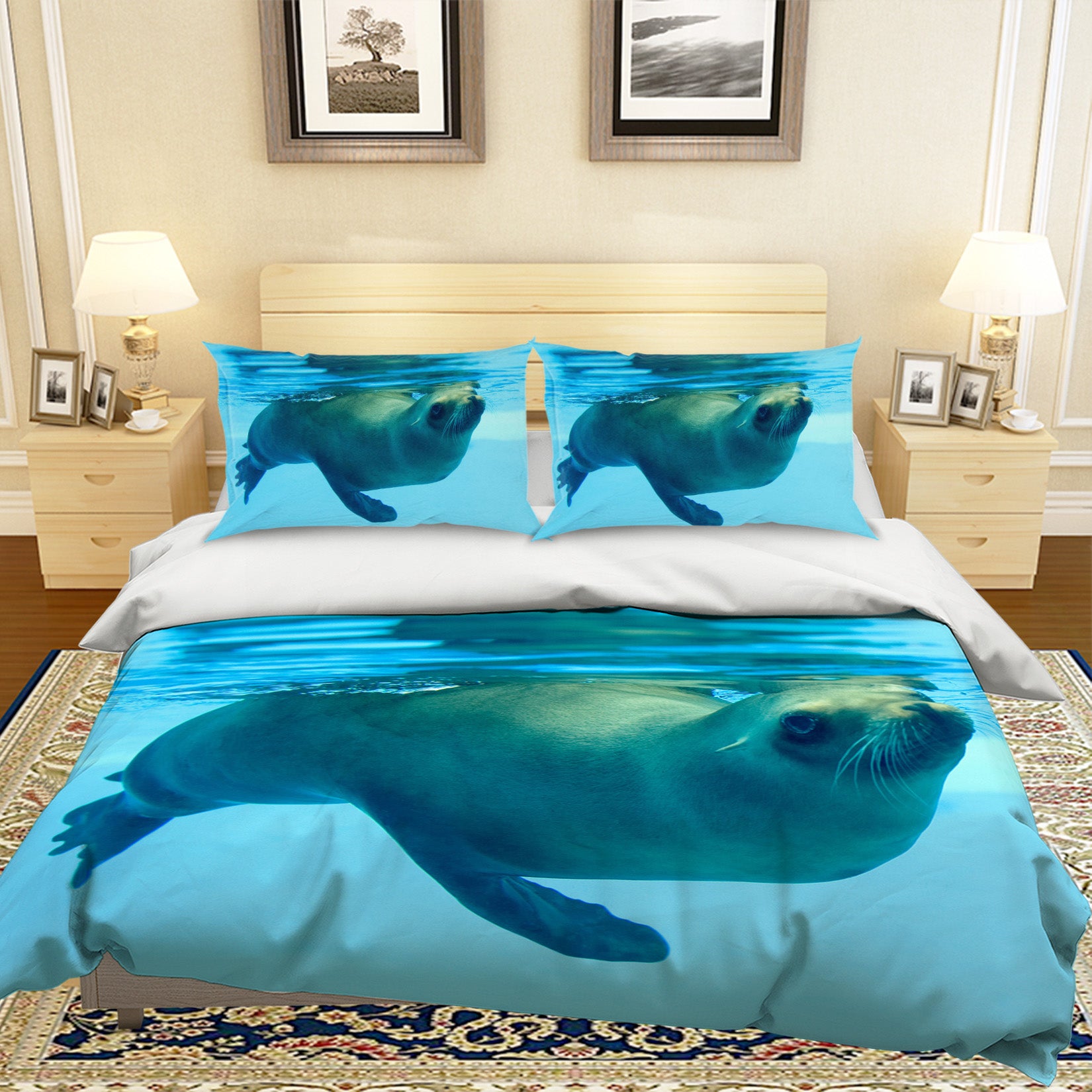 3D Sea Lion Swimming 010 Bed Pillowcases Quilt