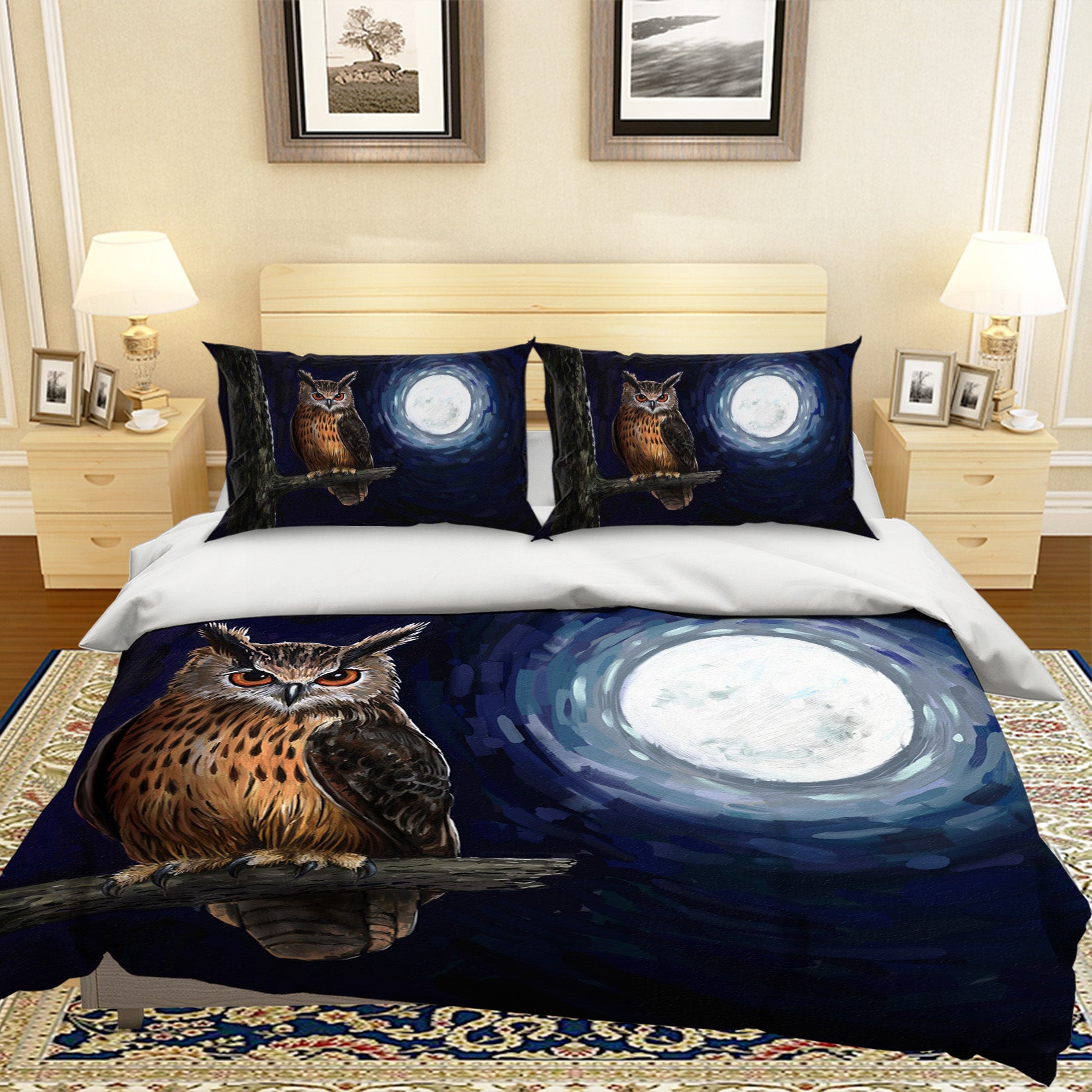 3D Moon Owl 114 Bed Pillowcases Quilt