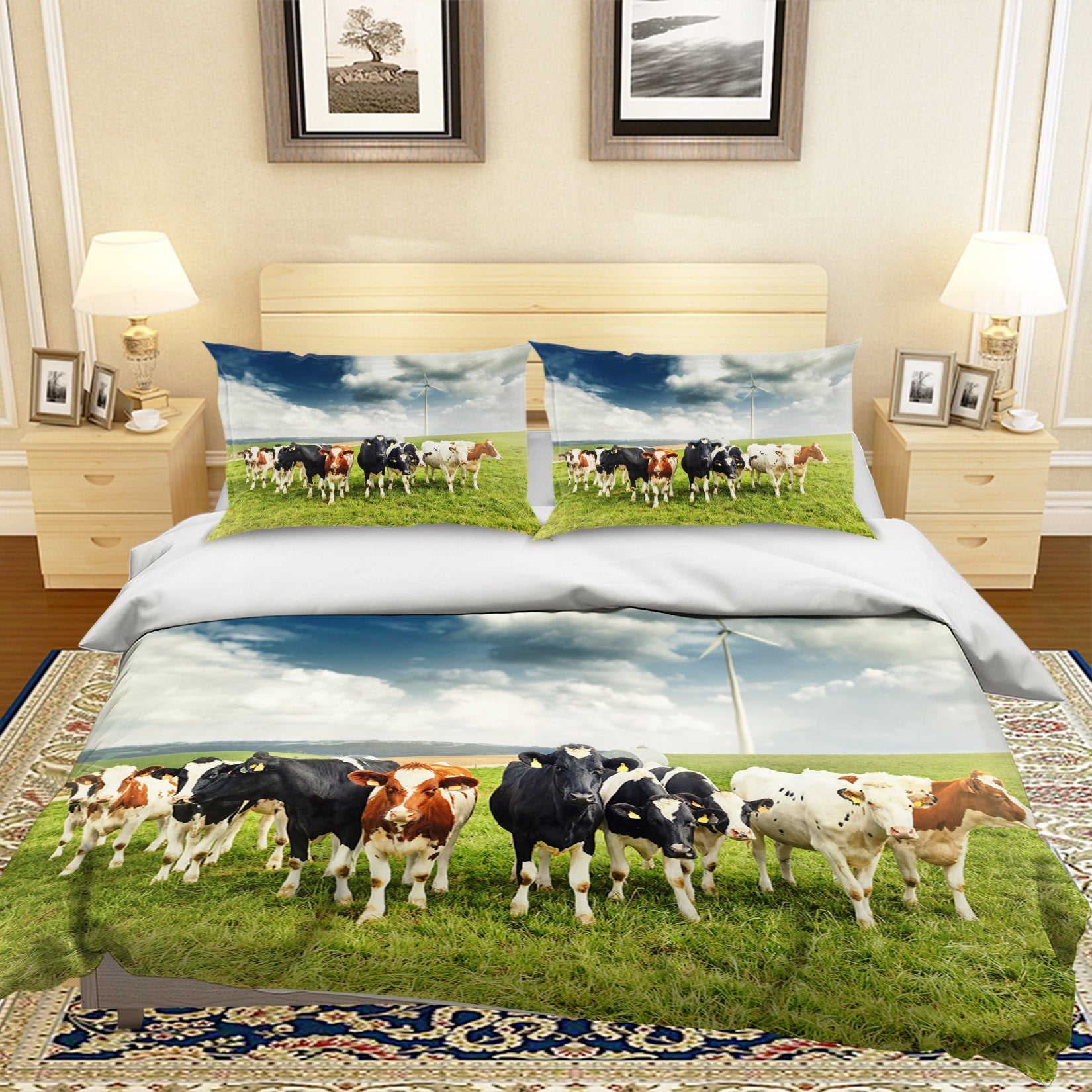 3D Black Cow Lawn 048 Bed Pillowcases Quilt