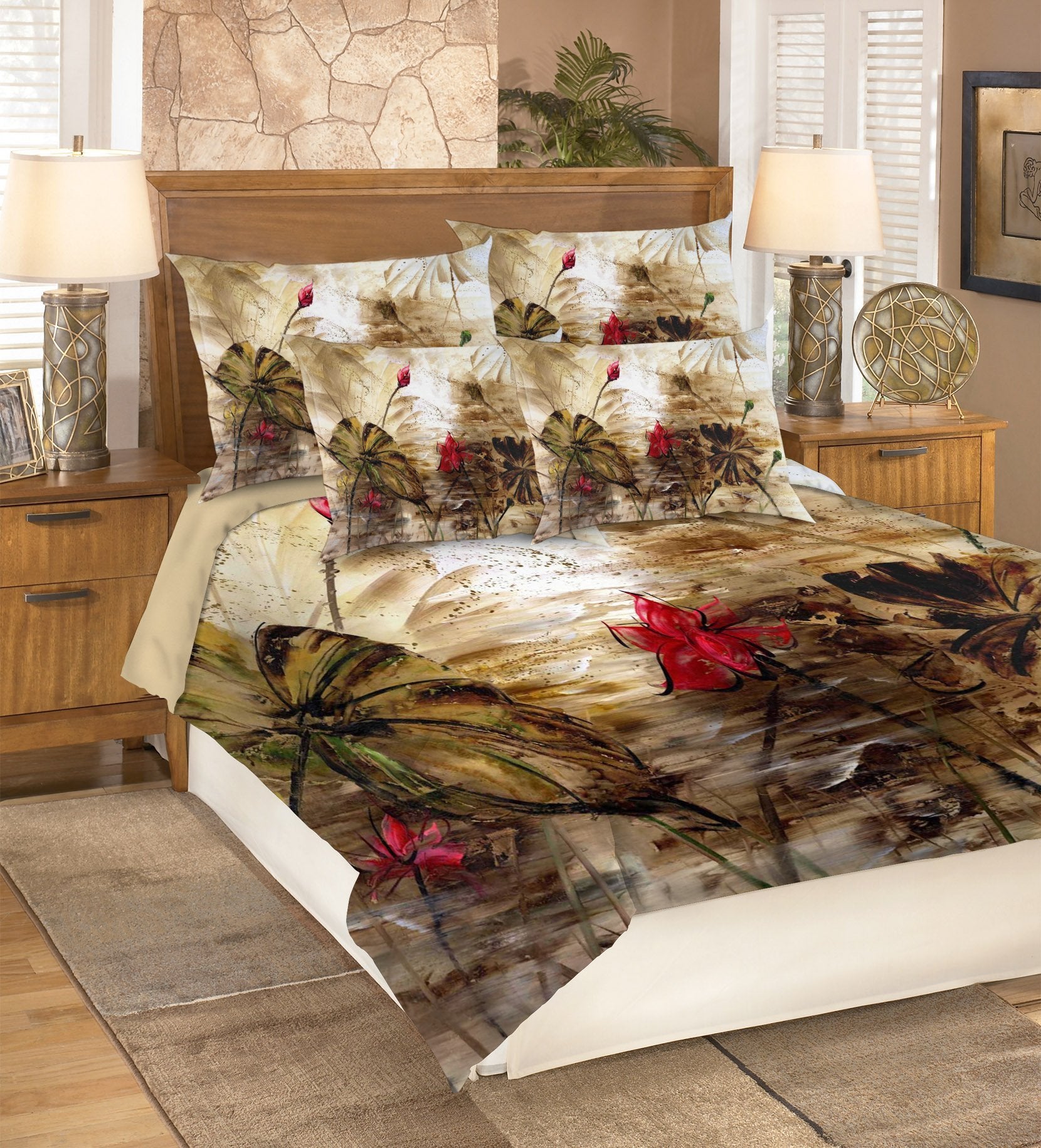3D Lotus Flowers Painting 350 Bed Pillowcases Quilt Wallpaper AJ Wallpaper 