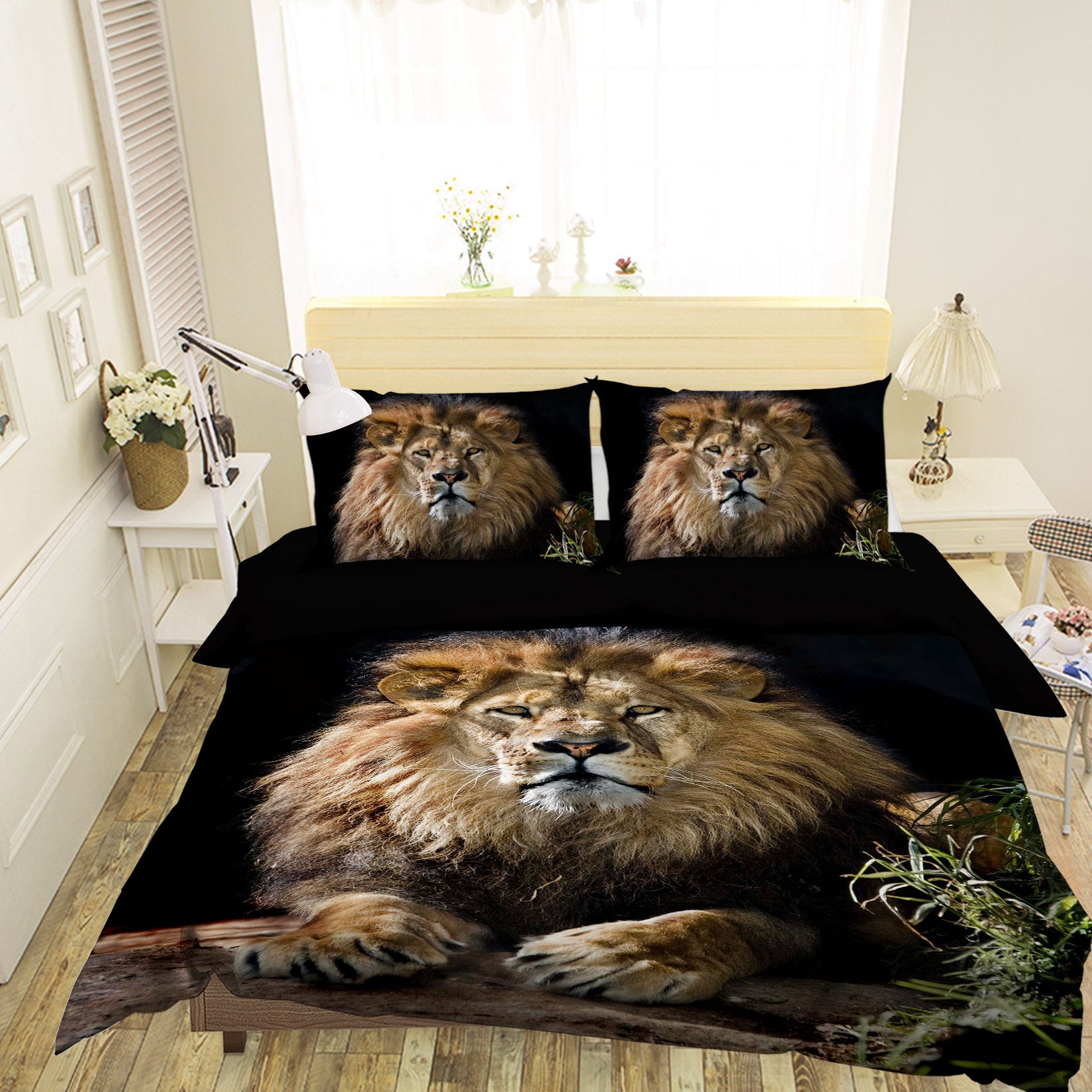 3D Big Lion 135 Bed Pillowcases Quilt