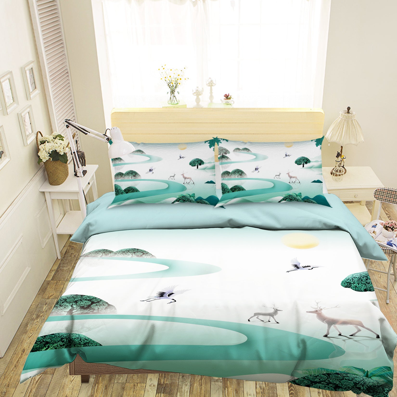 3D Little Deer Crane 029 Bed Pillowcases Quilt