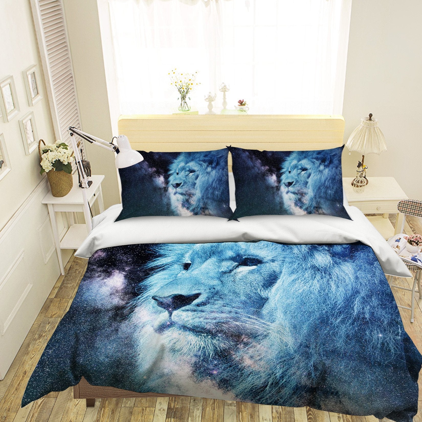 3D Moonlight Lion 1974 Bed Pillowcases Quilt Quiet Covers AJ Creativity Home 
