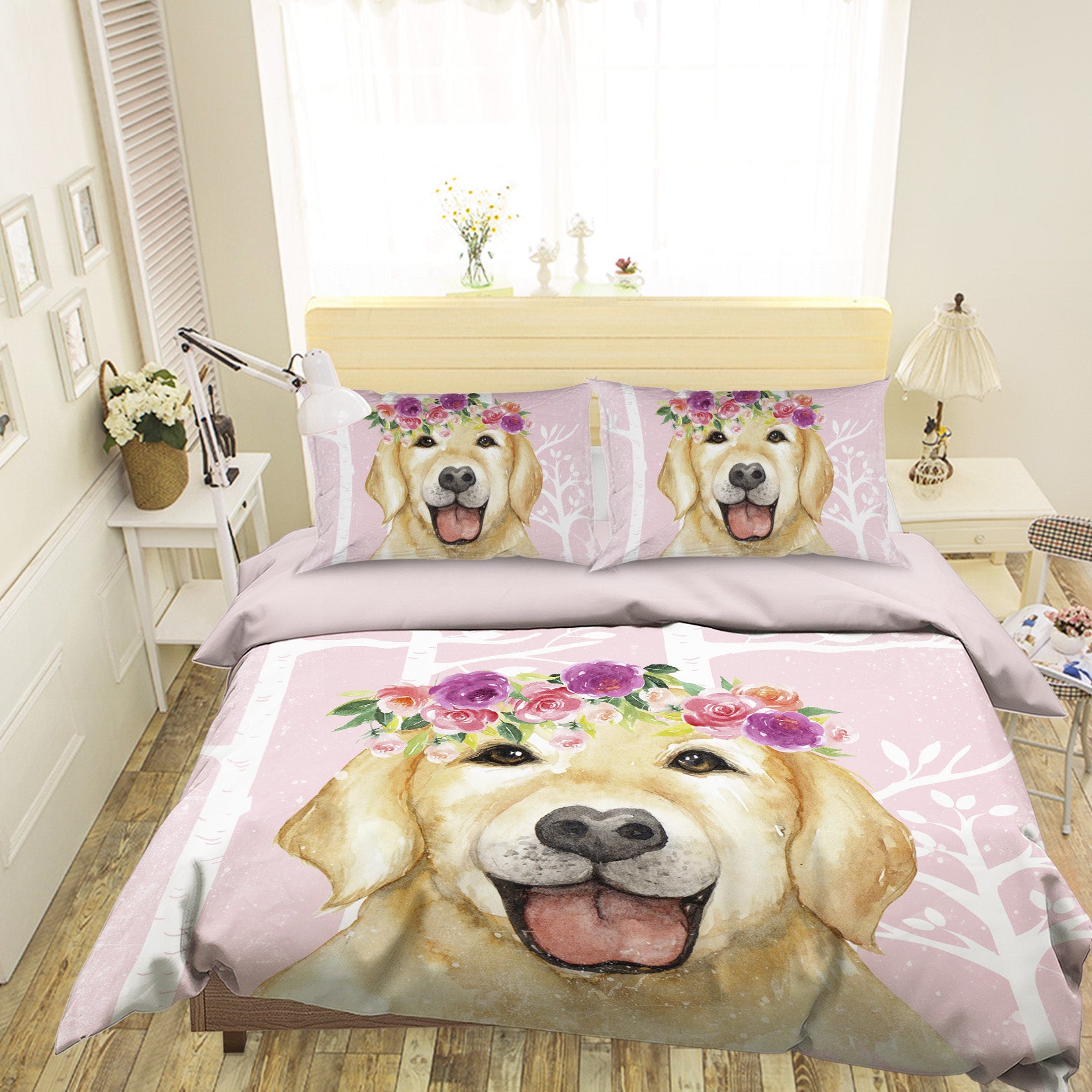 3D Labrador Flower 010 Uta Naumann Bedding Bed Pillowcases Quilt