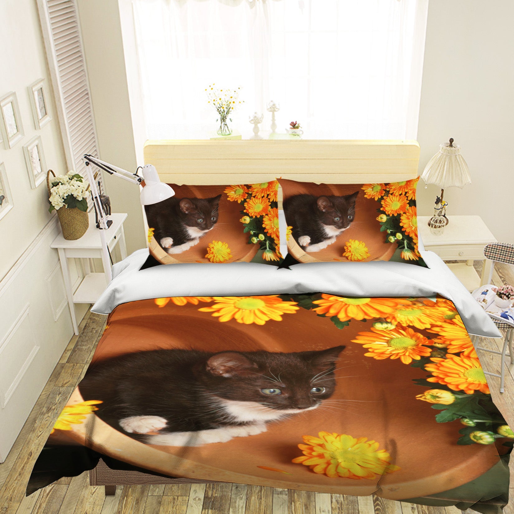 3D Chrysanthemum Kitten 088 Bed Pillowcases Quilt