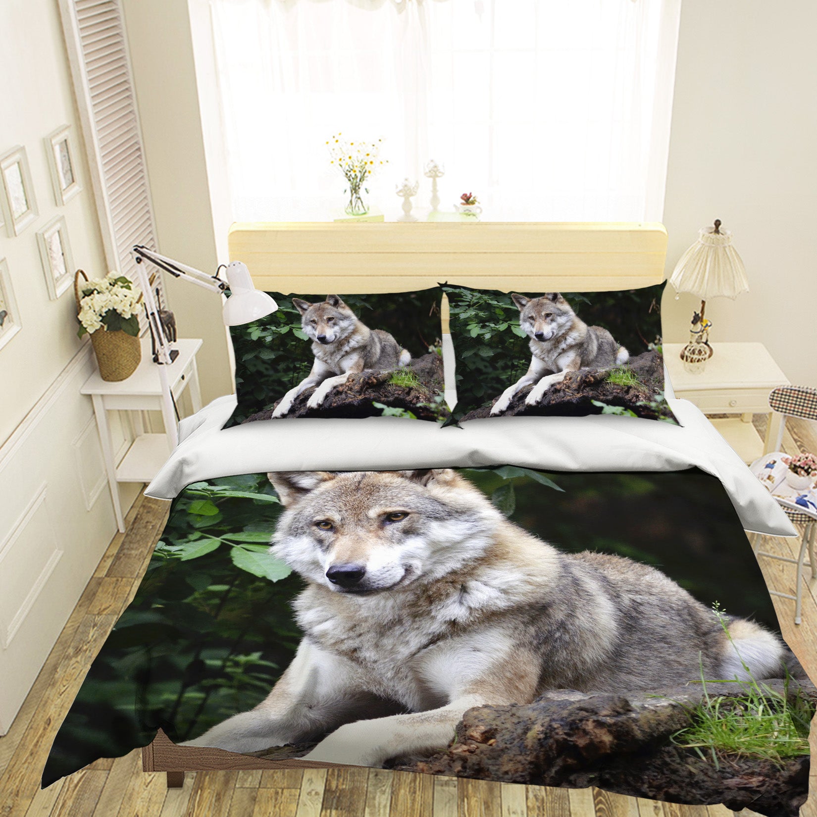 3D Wild Wolf 1954 Bed Pillowcases Quilt