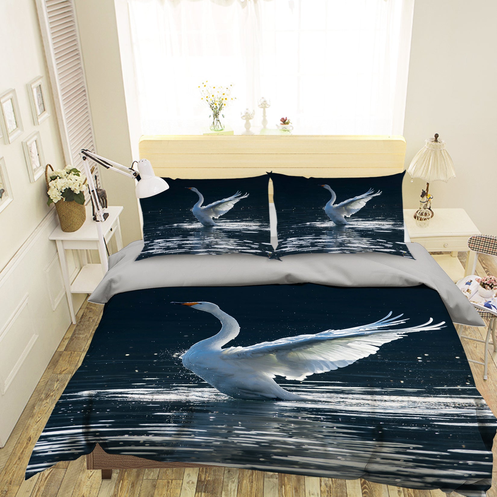 3D Swan Wings 019 Bed Pillowcases Quilt