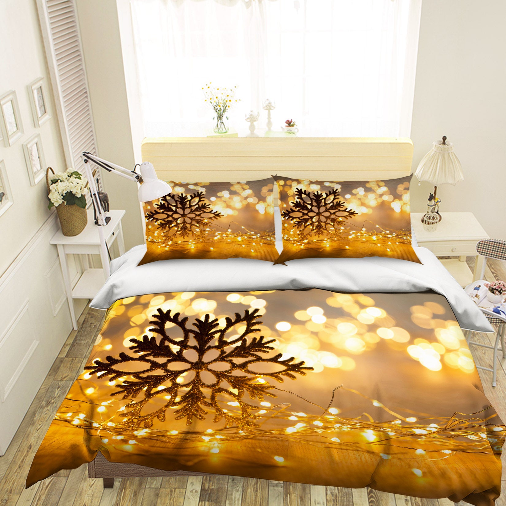 3D Snowflake Light 52204 Christmas Quilt Duvet Cover Xmas Bed Pillowcases