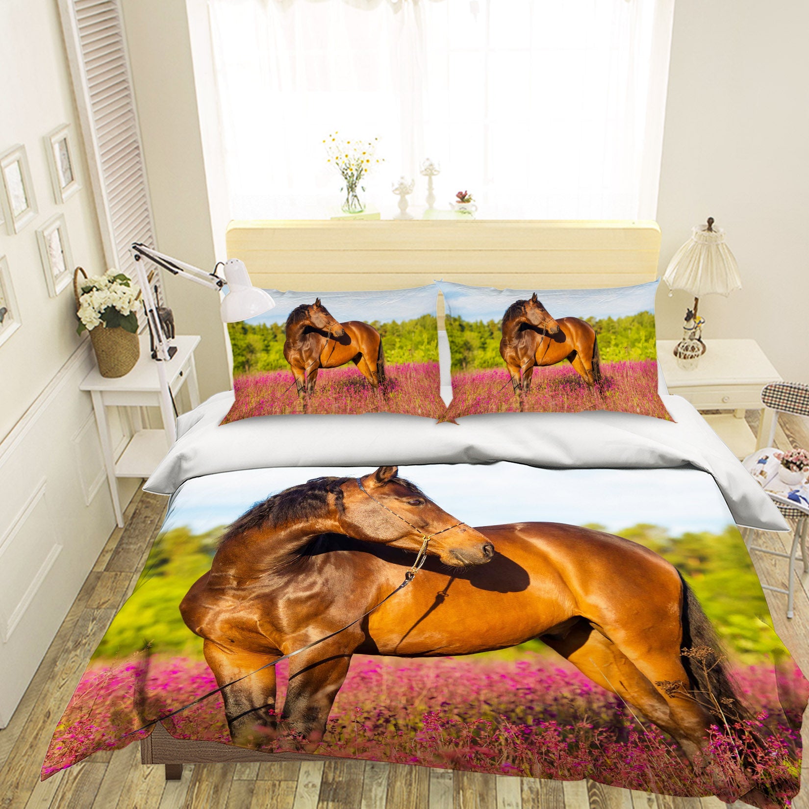 3D Garden Horse 1912 Bed Pillowcases Quilt