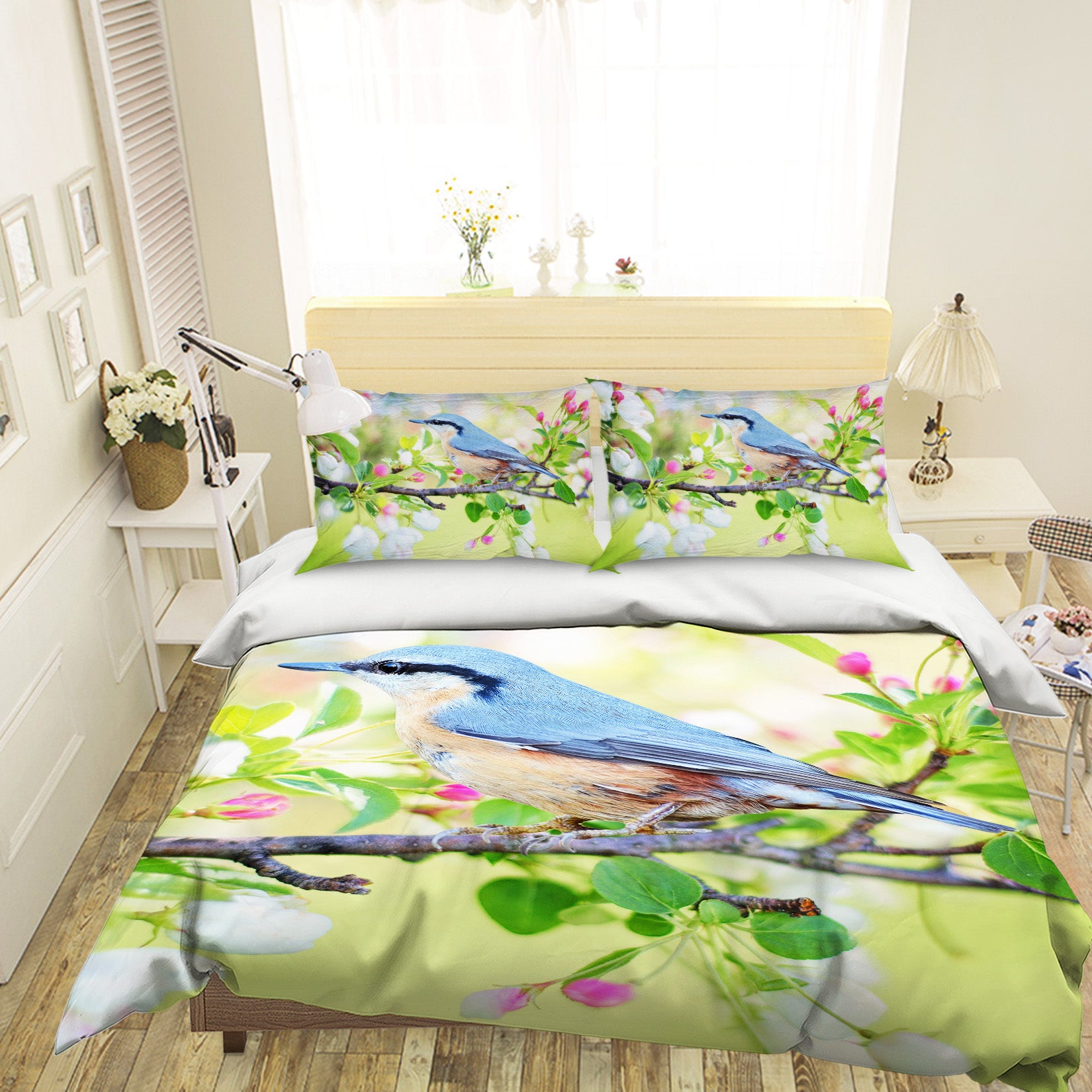 3D Blue Magpie 122 Bed Pillowcases Quilt