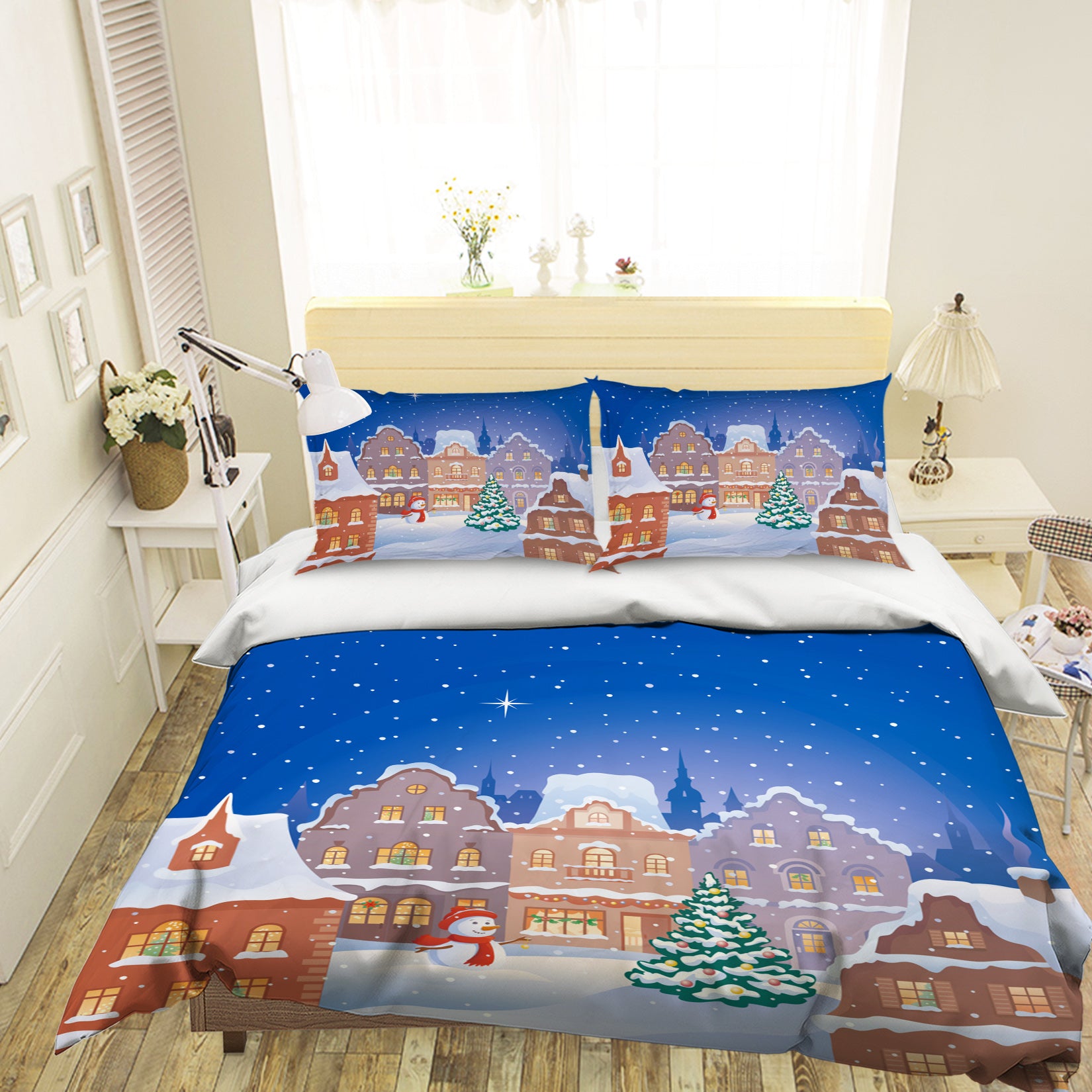 3D Houses Snow 31102 Christmas Quilt Duvet Cover Xmas Bed Pillowcases