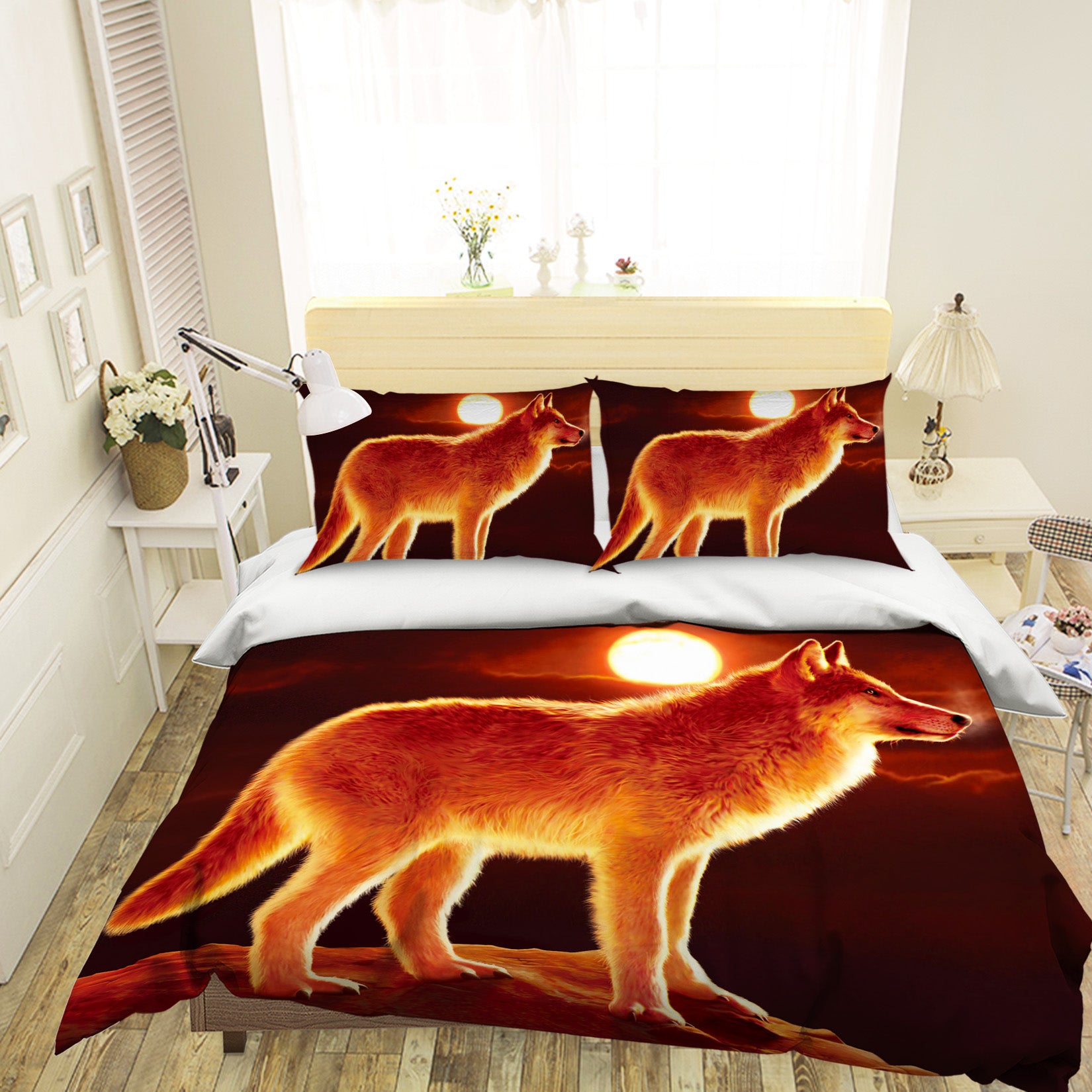 3D Sunset Wolf 084 Bed Pillowcases Quilt Exclusive Designer Vincent