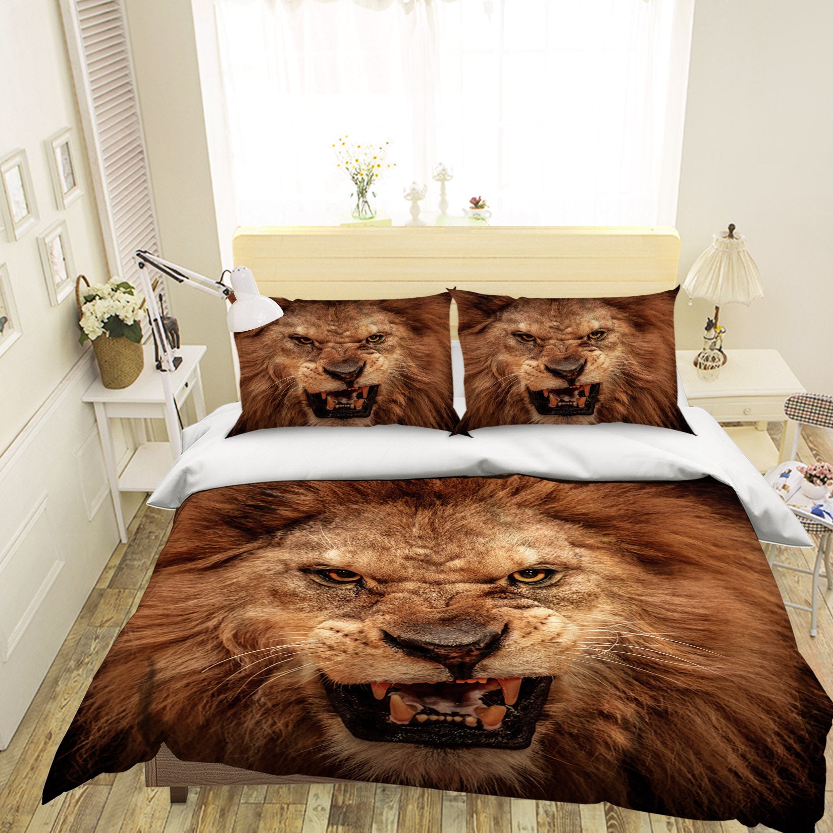 3D Ferocious Lion 101 Bed Pillowcases Quilt