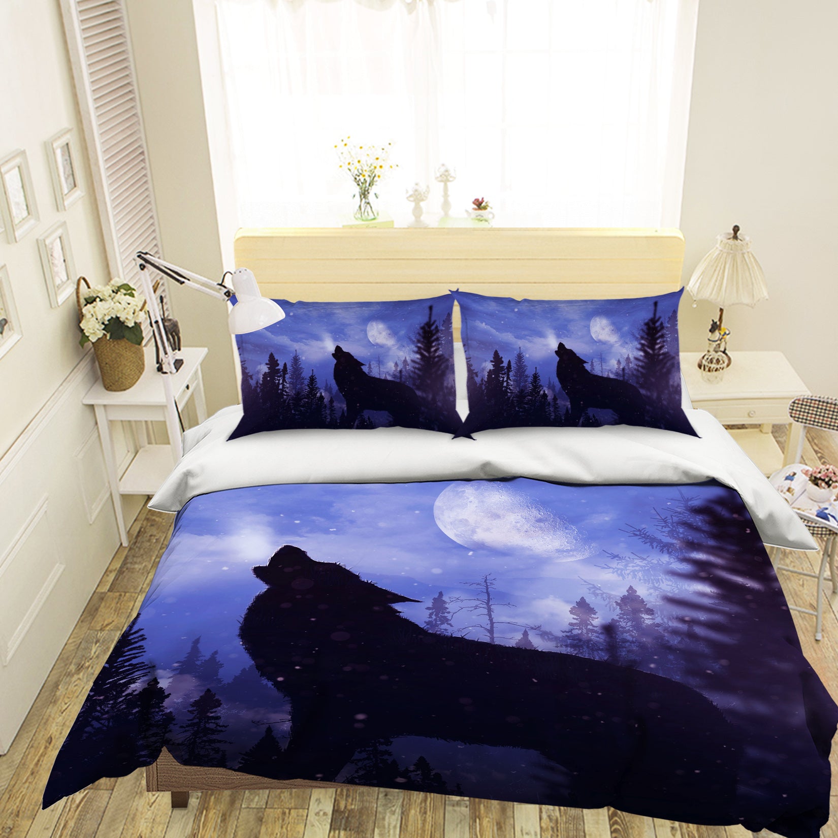3D Moon Black Wolf 141 Bed Pillowcases Quilt