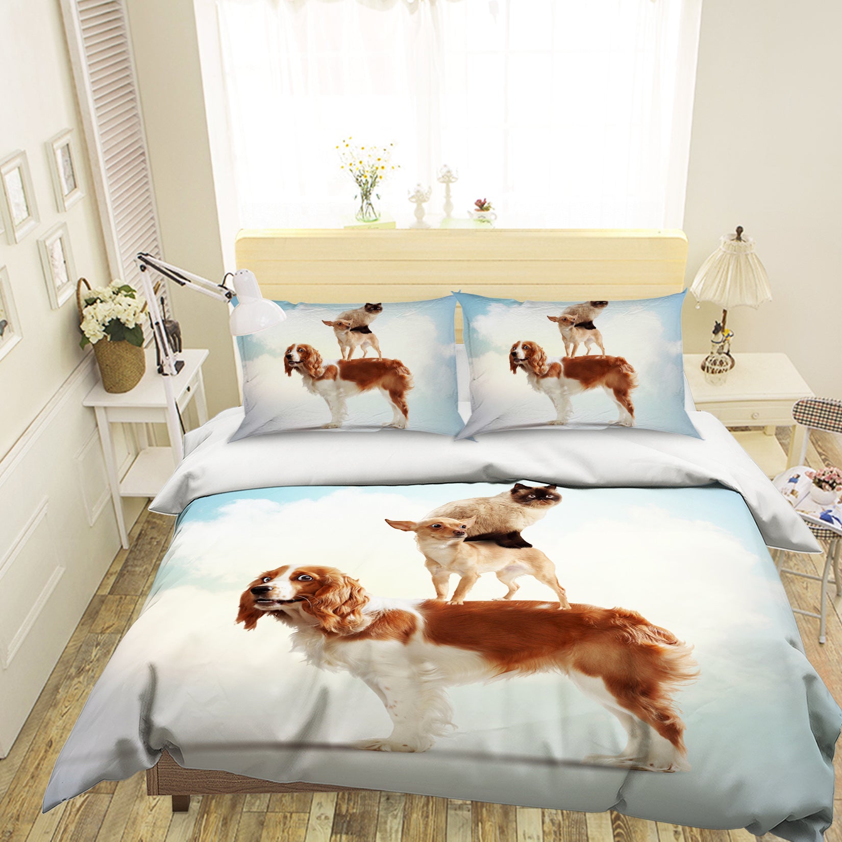 3D Puppy Kitten 004 Bed Pillowcases Quilt