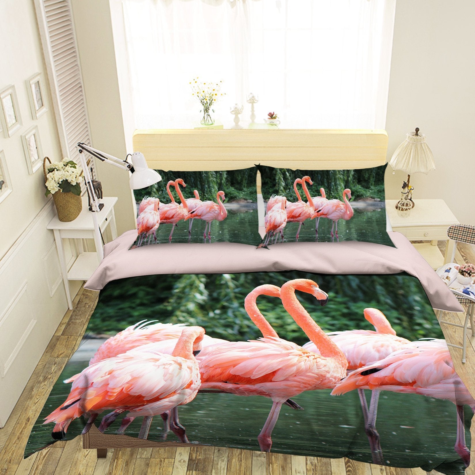 3D Flamingo Forest 1942 Bed Pillowcases Quilt Quiet Covers AJ Creativity Home 