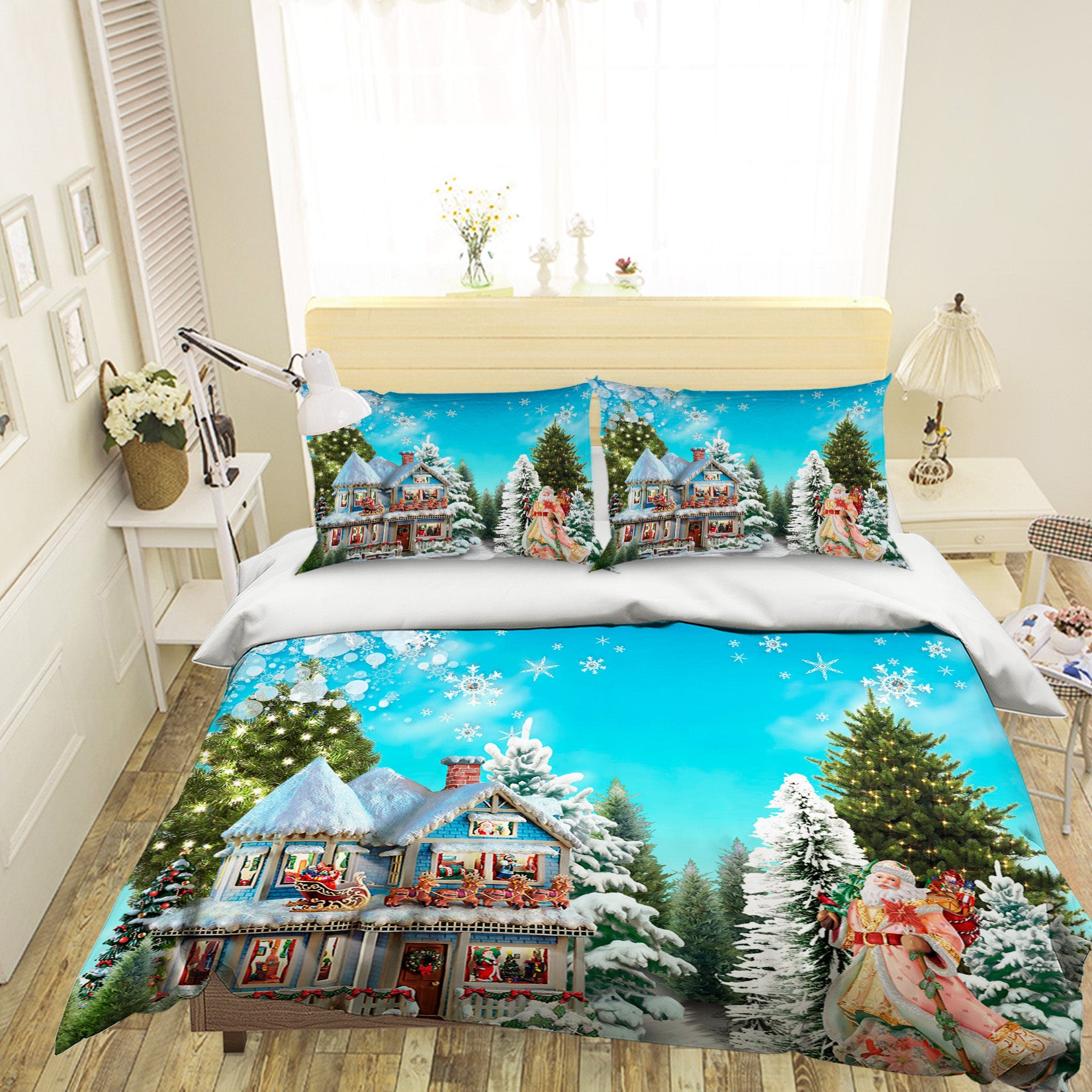 3D House Santa 31144 Christmas Quilt Duvet Cover Xmas Bed Pillowcases
