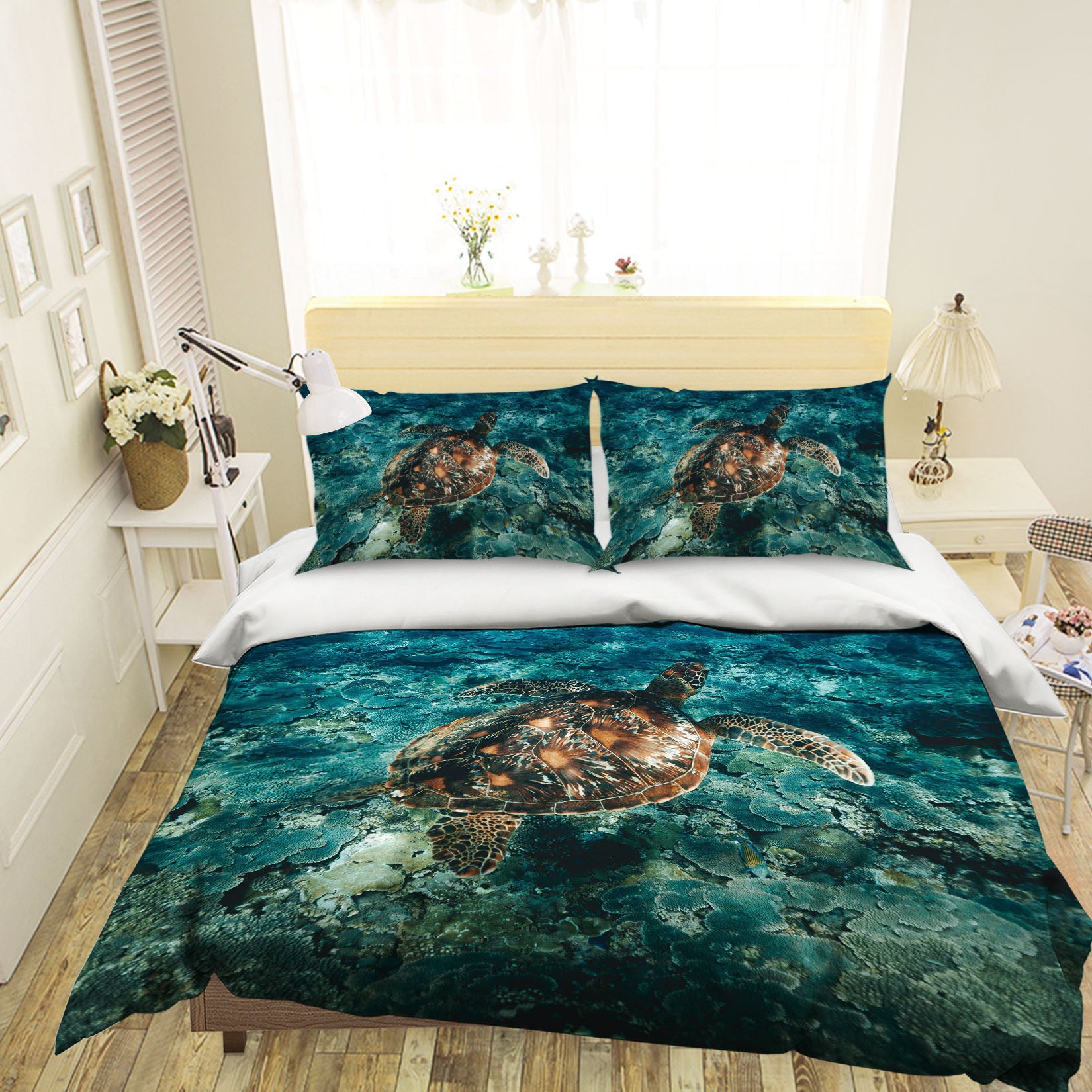 3D Deep Sea Turtle 1937 Bed Pillowcases Quilt