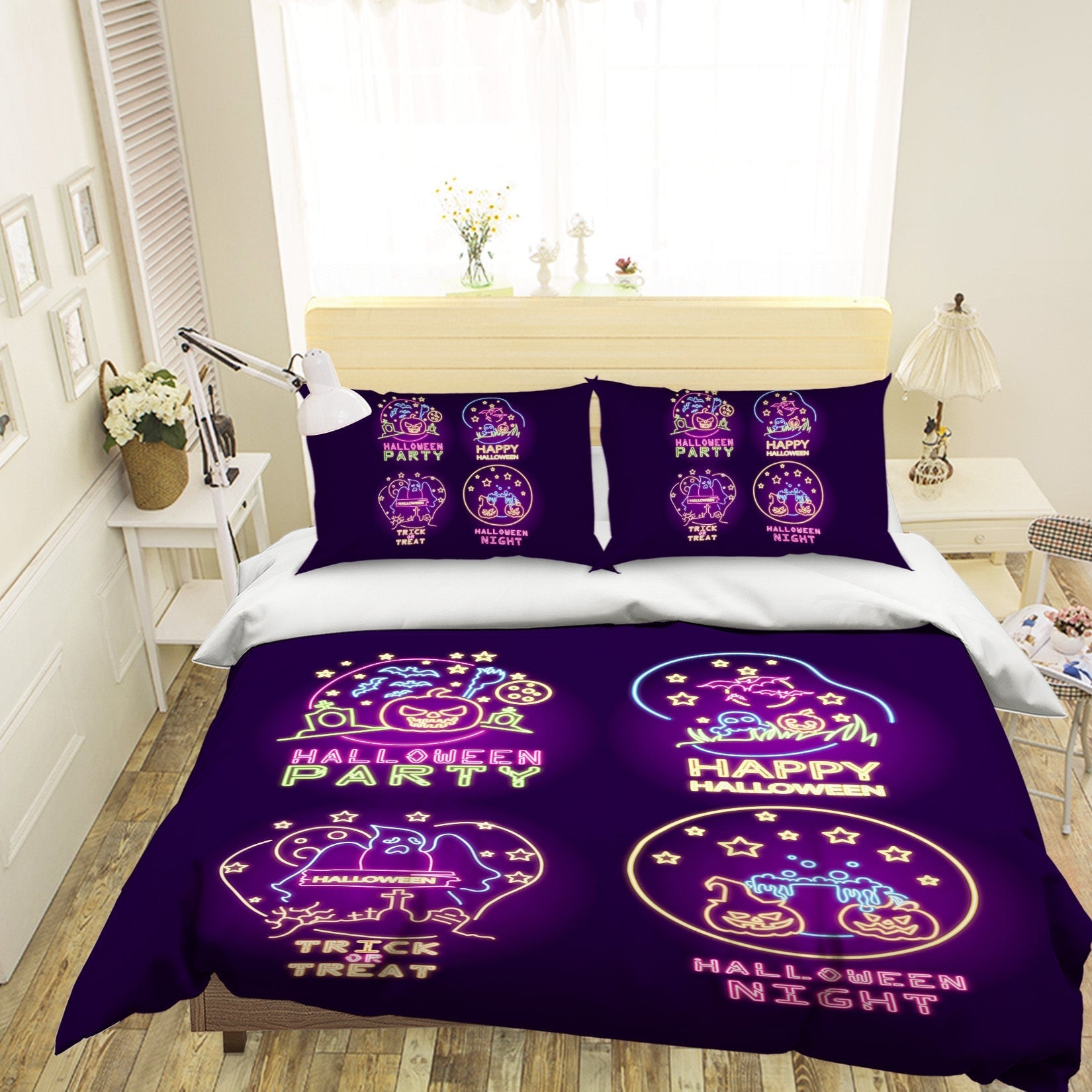 3D Fluorescent Pumpkin 1218 Halloween Bed Pillowcases Quilt Quiet Covers AJ Creativity Home 