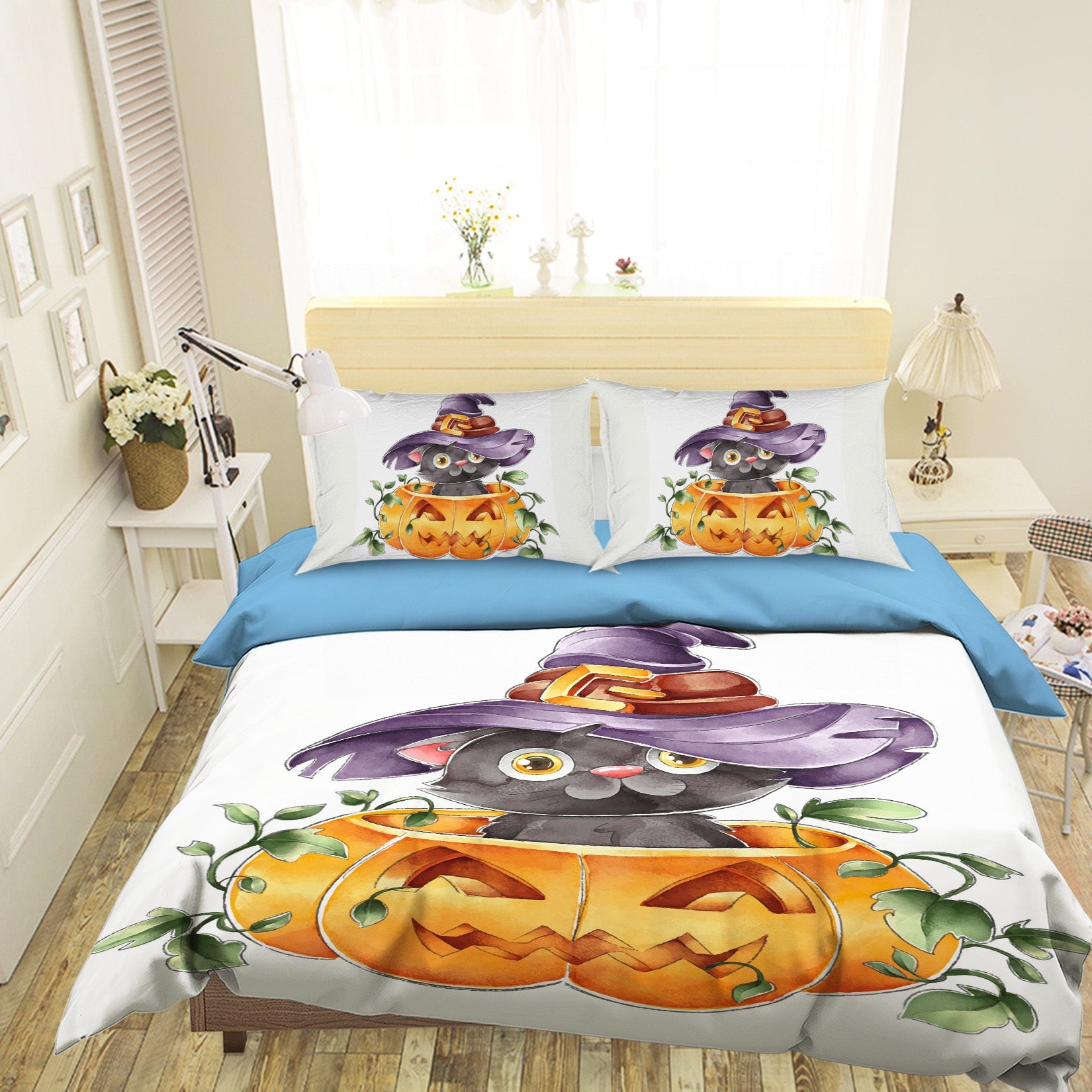 3D Pumpkin Black Cat 1206 Halloween Bed Pillowcases Quilt Quiet Covers AJ Creativity Home 