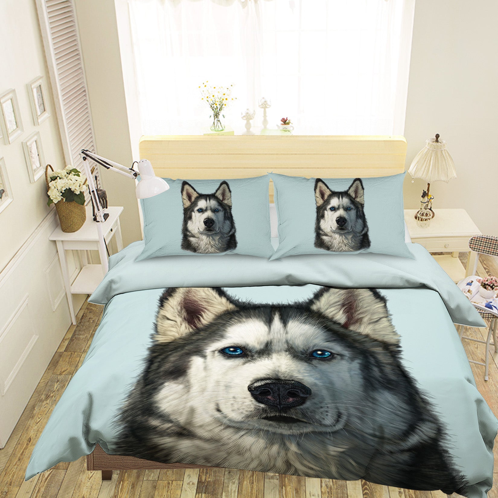 3D Husky Portrait 052 Bed Pillowcases Quilt Exclusive Designer Vincent