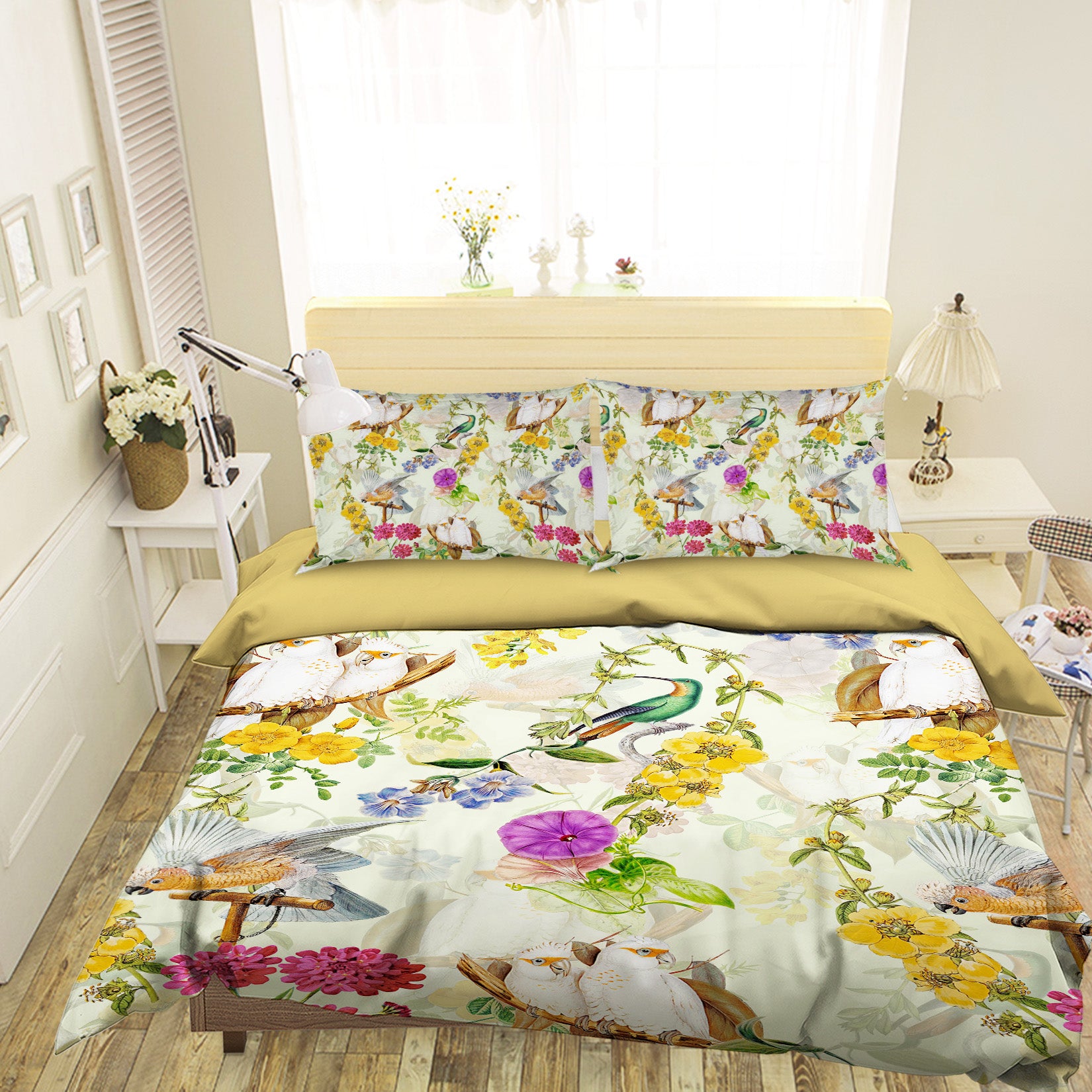 3D White Parrot Flower 109 Uta Naumann Bedding Bed Pillowcases Quilt